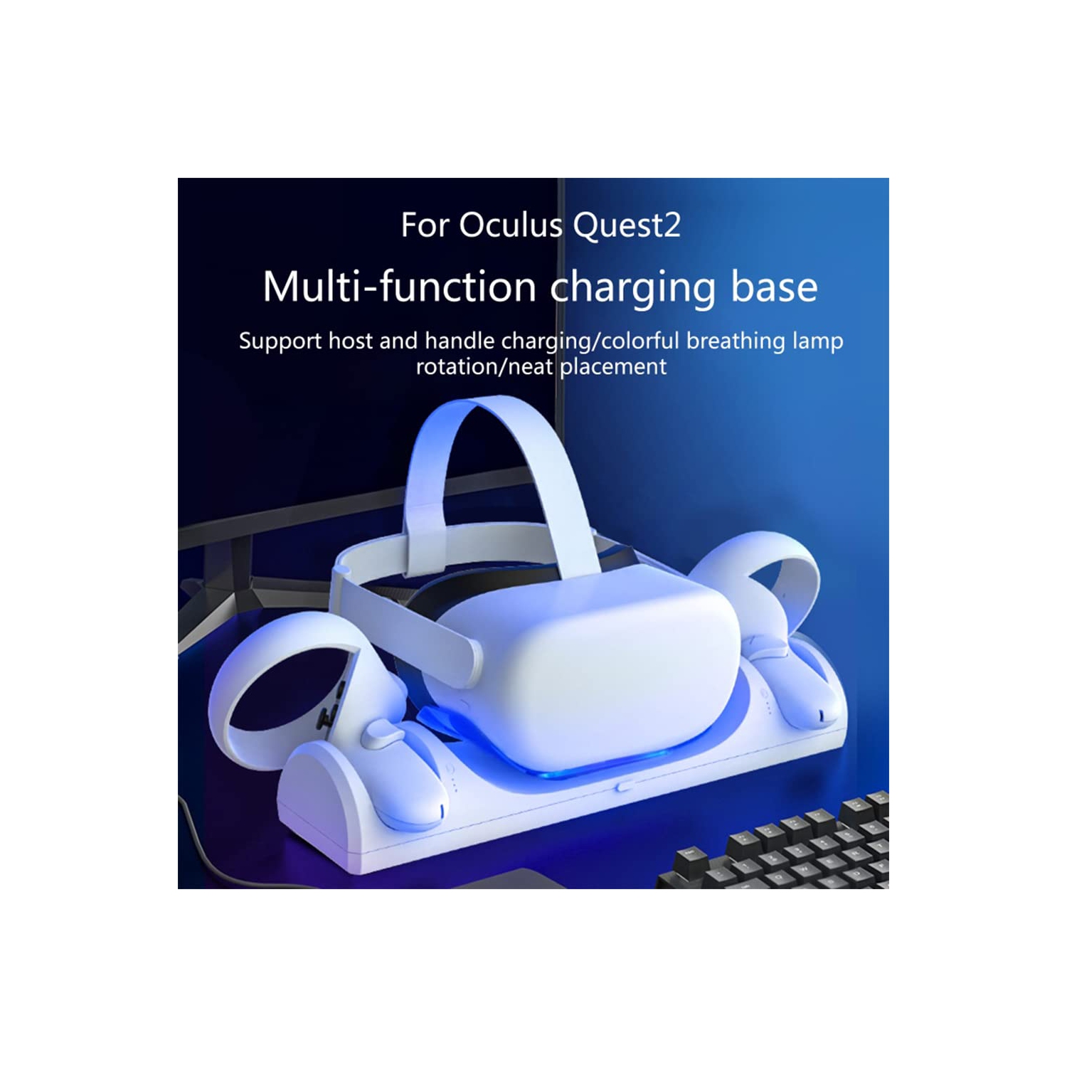 Charging Dock Compatible with Oculus Quest 2/Meta Quest 2, VR Magnetic Charge Headest and Controller Simultaneously with LED Indicator and 2