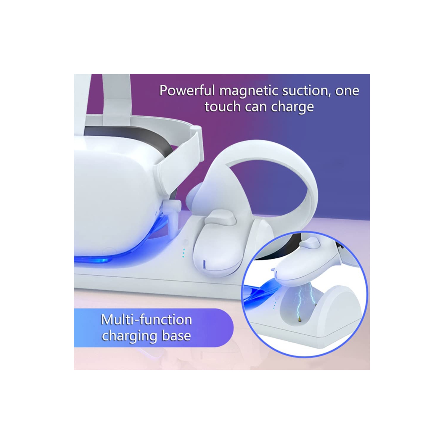Charging Dock Compatible with Oculus Quest 2/Meta Quest 2, VR Magnetic Charge Headest and Controller Simultaneously with LED Indicator and 2