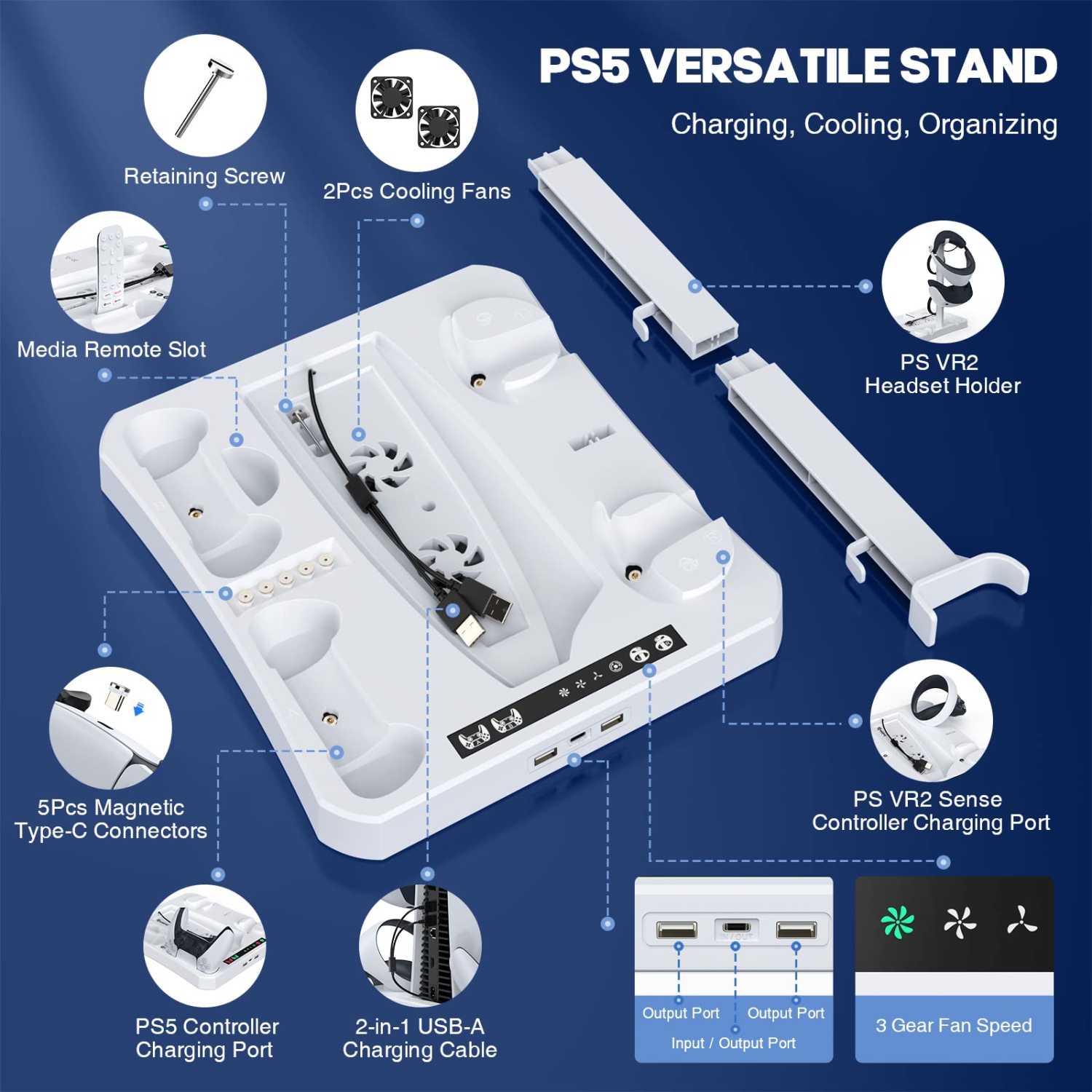 MoKo Charging Station for Playstation VR2, PS VR2 Controller Charging Dock, 5 in 1 PS5 VR2 Stand with Cooling Fan, PS VR2 Controller Charger PS VR2