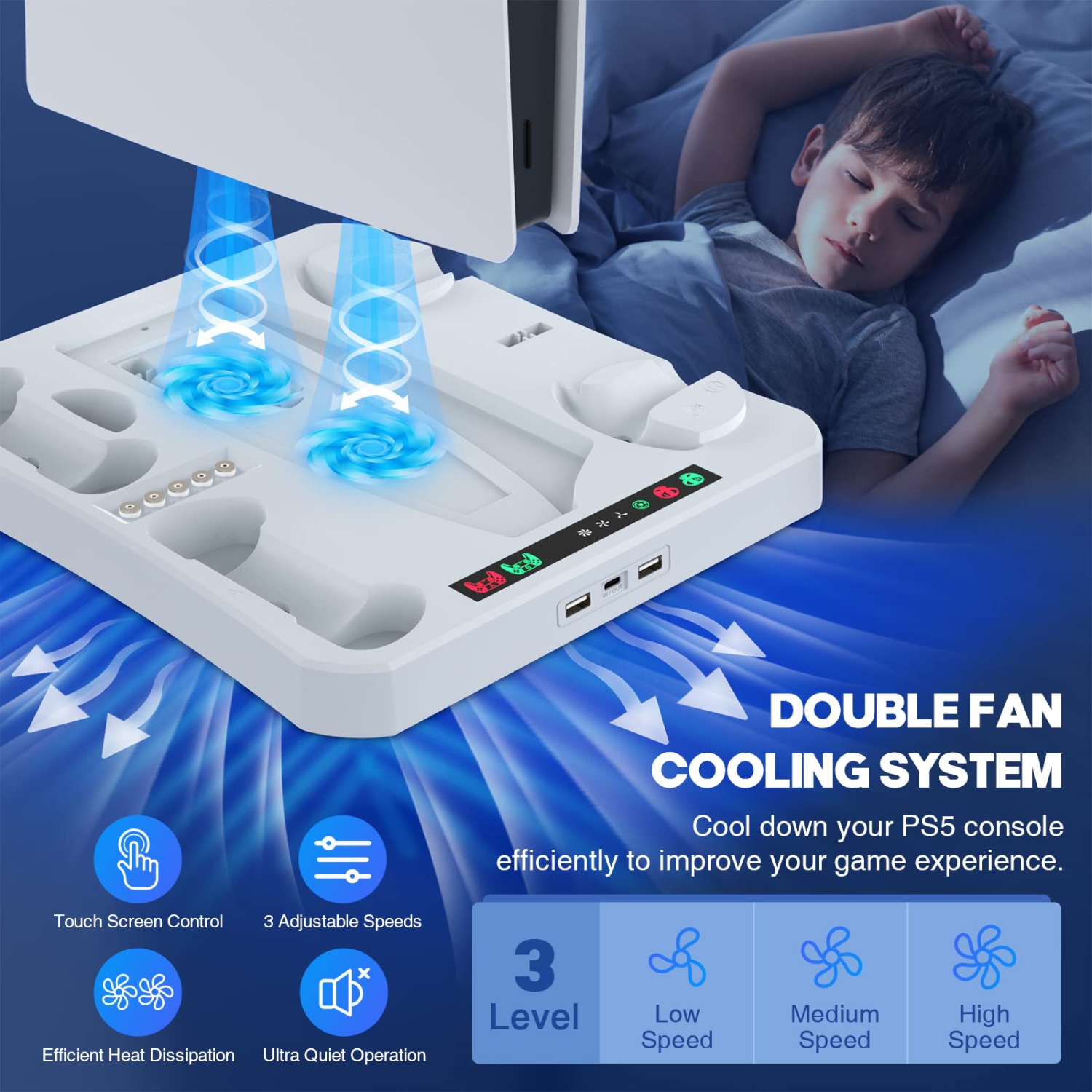 MoKo Charging Station for Playstation VR2, PS VR2 Controller Charging Dock, 5 in 1 PS5 VR2 Stand with Cooling Fan, PS VR2 Controller Charger PS VR2