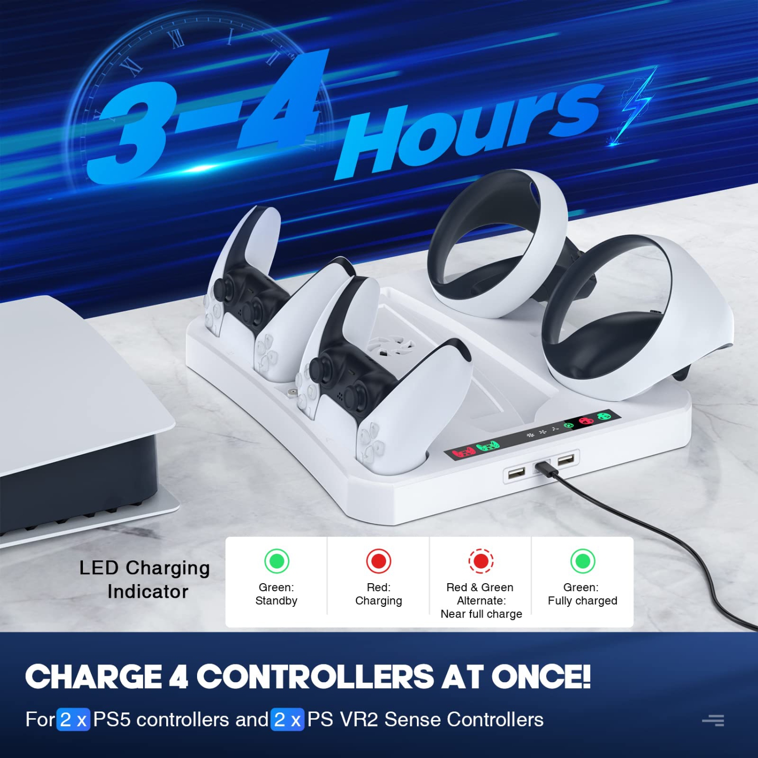 MoKo Charging Station for Playstation VR2, PS VR2 Controller Charging Dock, 5 in 1 PS5 VR2 Stand with Cooling Fan, PS VR2 Controller Charger PS VR2