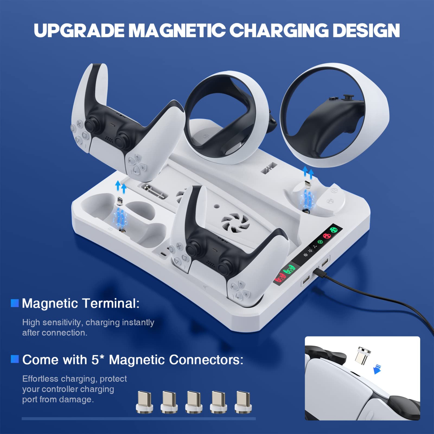 MoKo Charging Station for Playstation VR2, PS VR2 Controller Charging Dock, 5 in 1 PS5 VR2 Stand with Cooling Fan, PS VR2 Controller Charger PS VR2