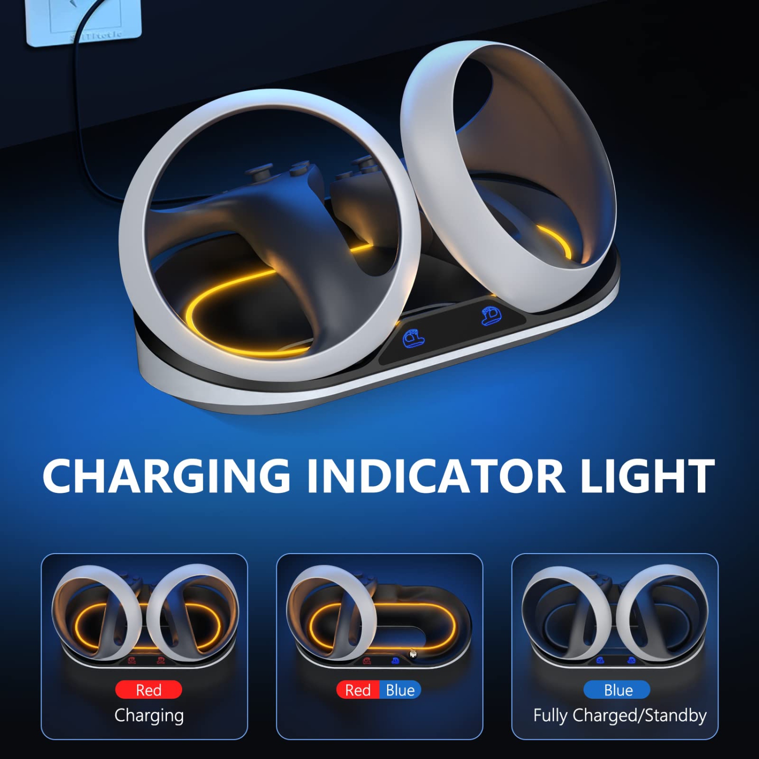 Station de recharge pour manette PlayStation VR2 Sense, chargeur PSVR2 avec voyant DEL, station de recharge PS VR2 avec 2 connecteurs magnétiques de