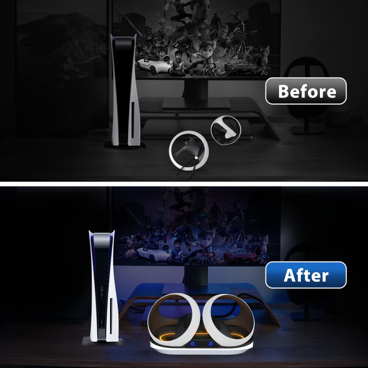 Station de recharge pour manette PlayStation VR2 Sense, chargeur PSVR2 avec voyant DEL, station de recharge PS VR2 avec 2 connecteurs magnétiques de