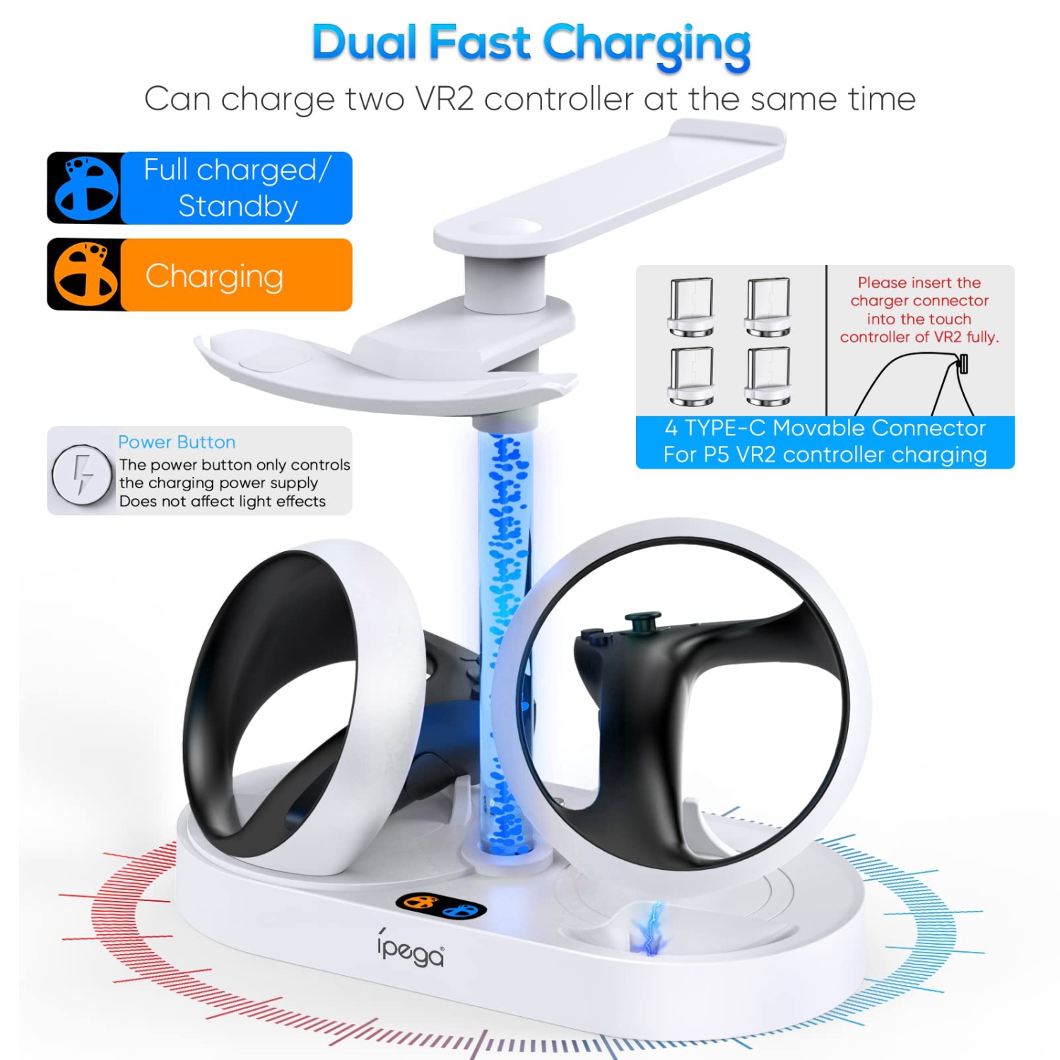 Charging Station for PSVR2 Controller with Display Stand &Colorful Light, Fast Charger Dock for PS VR2 Accessories with Charging Indicator, Headset