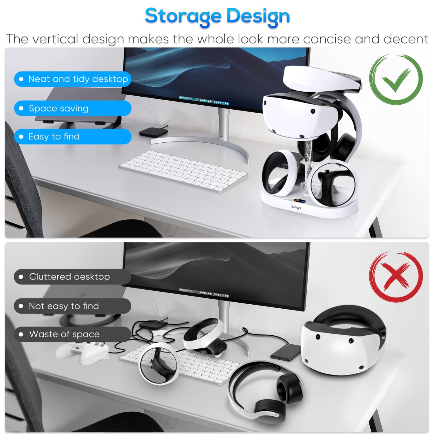 Charging Station for PSVR2 Controller with Display Stand &Colorful Light, Fast Charger Dock for PS VR2 Accessories with Charging Indicator, Headset