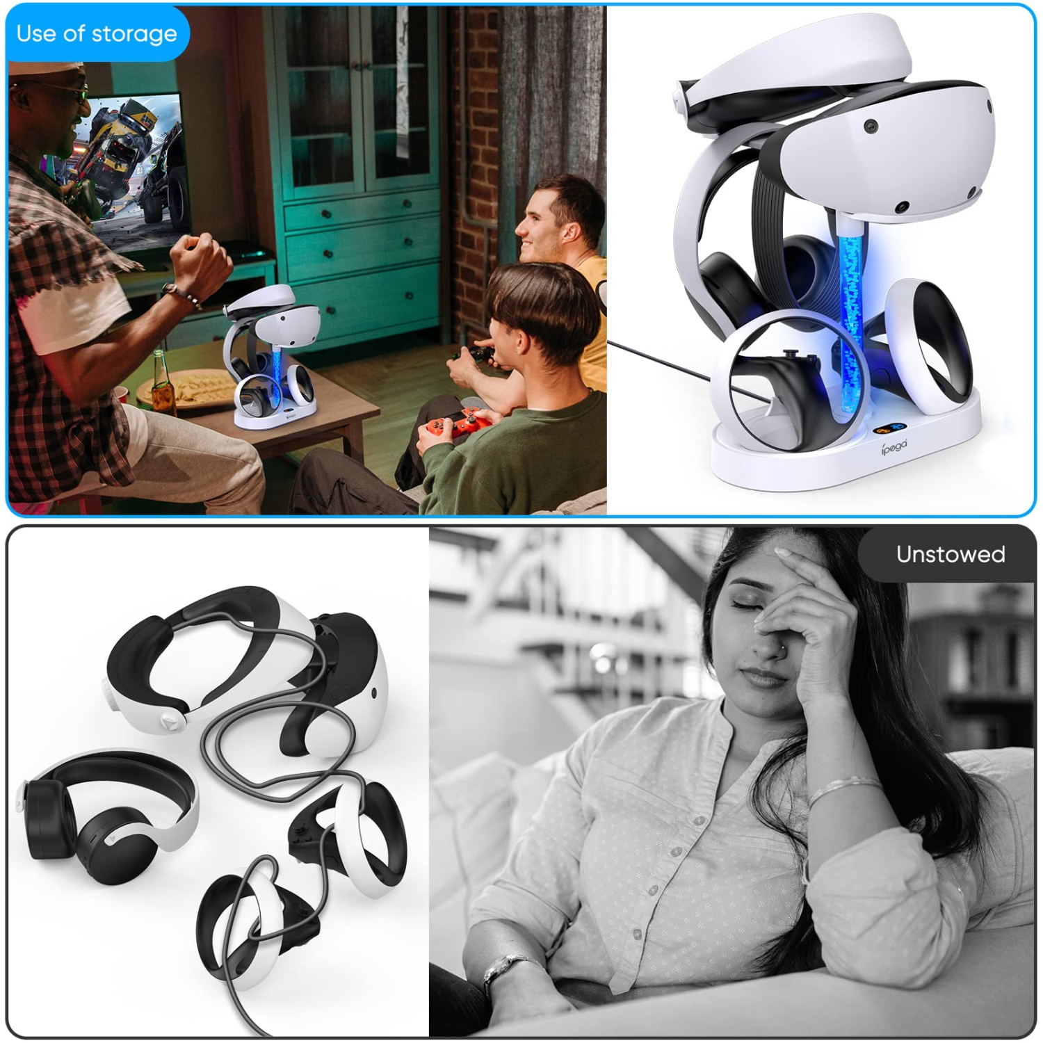 Station de chargement pour PSVR2 avec 9 lumières RVB, station de chargement MENEEE pour manette PlayStation VR2, support pour casque PS VR2 et port