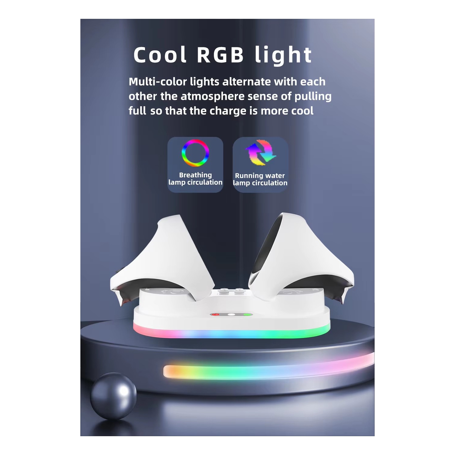 Controller Charging Dock with RGB Lighting for PlayStation PS VR2, 4 Magnetic Terminals, Fast Type-C Charger, Touch Control, Overcharge & Short