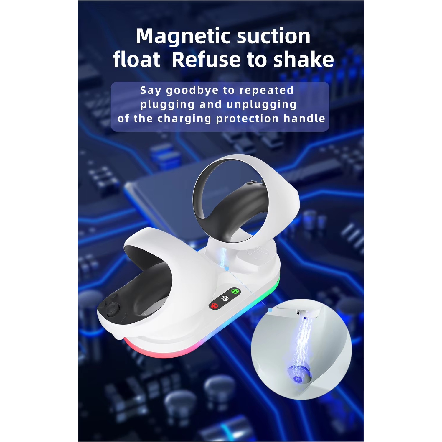 Controller Charging Dock with RGB Lighting for PlayStation PS VR2, 4 Magnetic Terminals, Fast Type-C Charger, Touch Control, Overcharge & Short