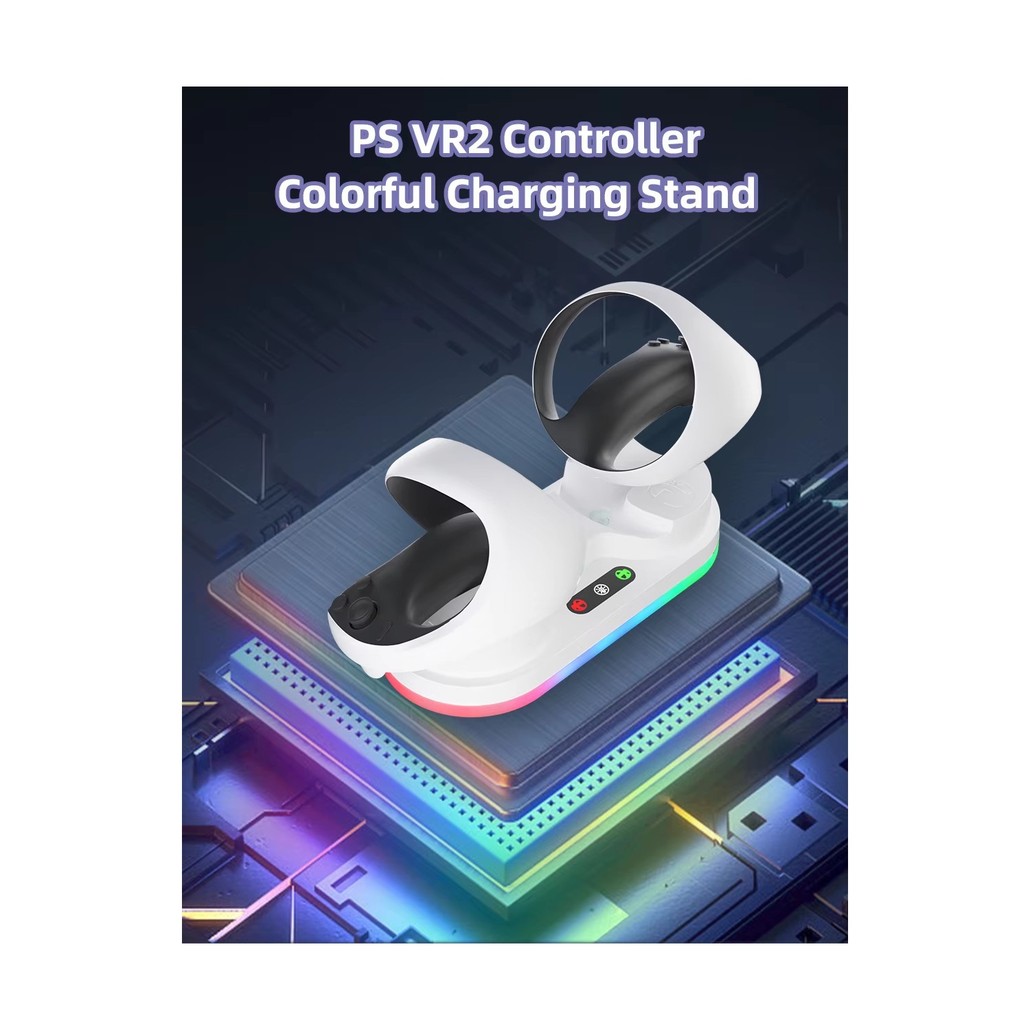 Controller Charging Dock with RGB Lighting for PlayStation PS VR2, 4 Magnetic Terminals, Fast Type-C Charger, Touch Control, Overcharge & Short