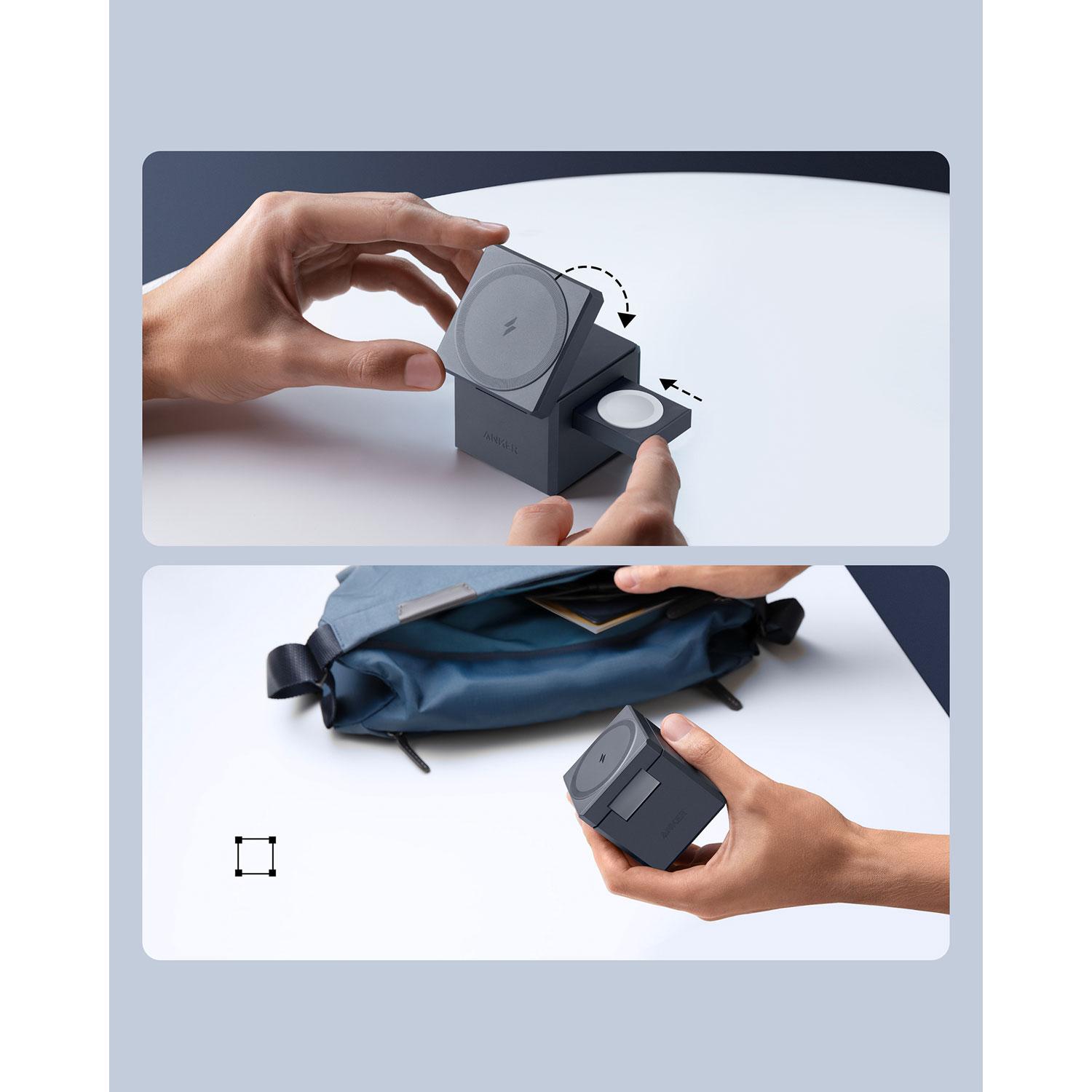 Anker 3-in-1 15W Wireless Cube Charger with MagSafe - Grey