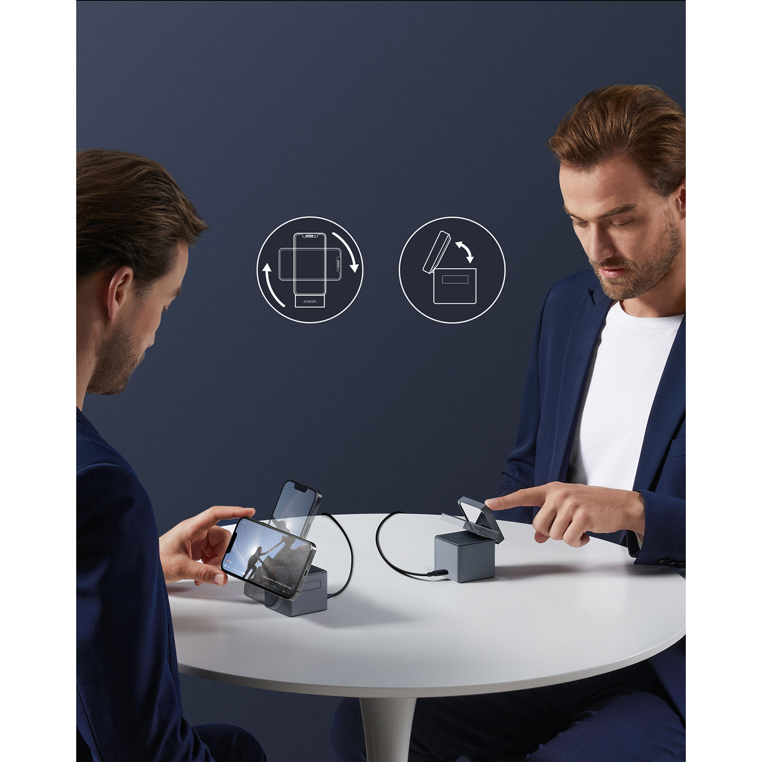 Anker 3-in-1 15W Wireless Cube Charger with MagSafe - Grey