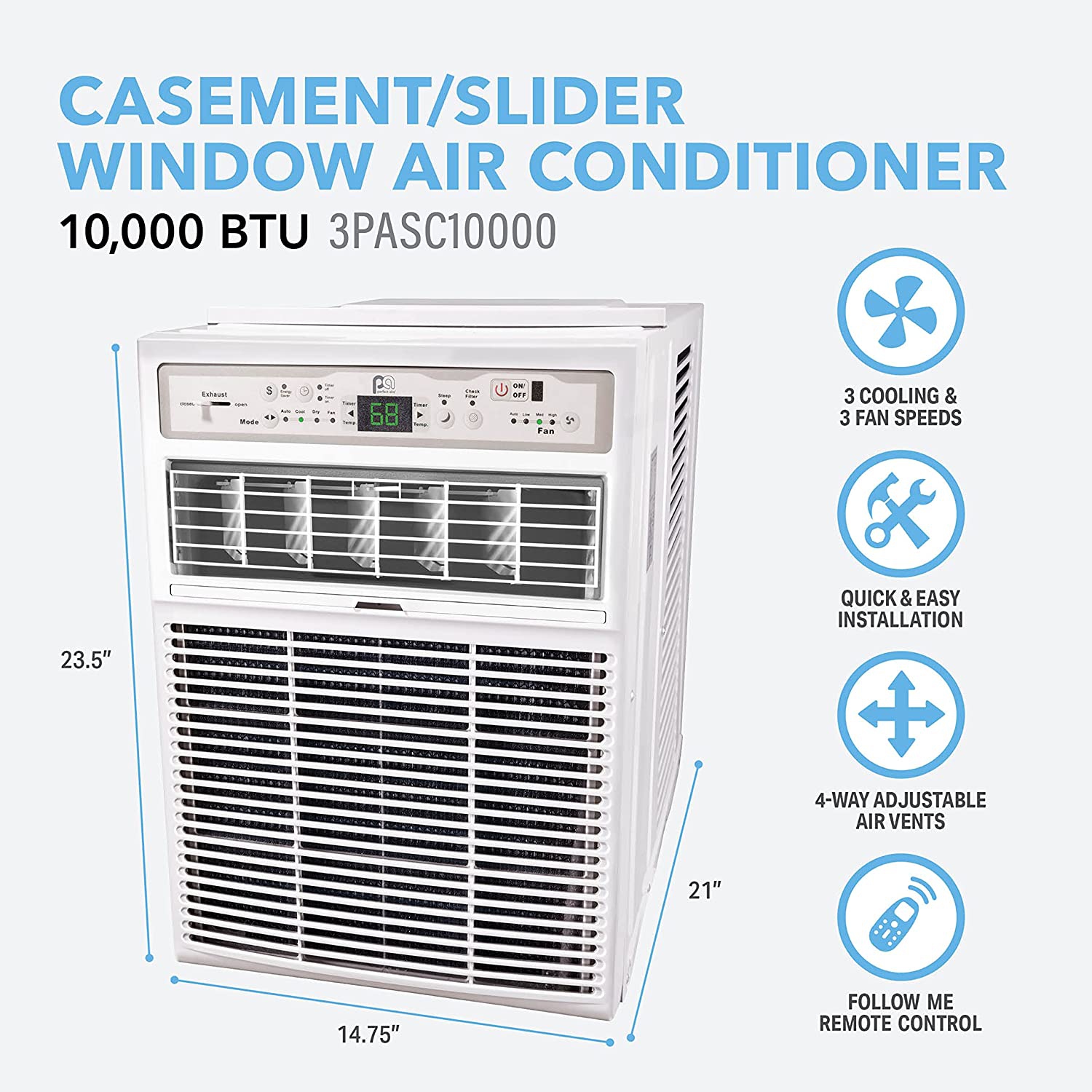 PerfectAire 10,000 BTU Slider Air Conditioner Window A/C - Casement, Gray