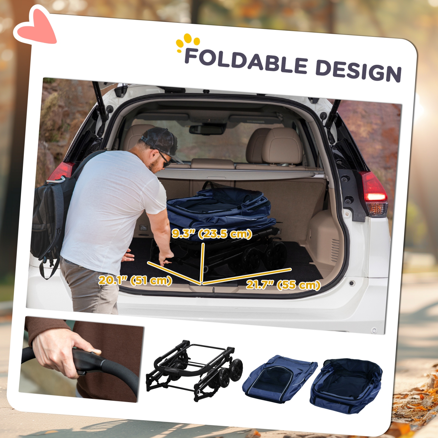 PawHut 3-in-1 Double Pet Stroller for Small Miniature Dogs Cats with Removable Carrier, Foldable Travel Carrier Bag, Car Seat, Blue