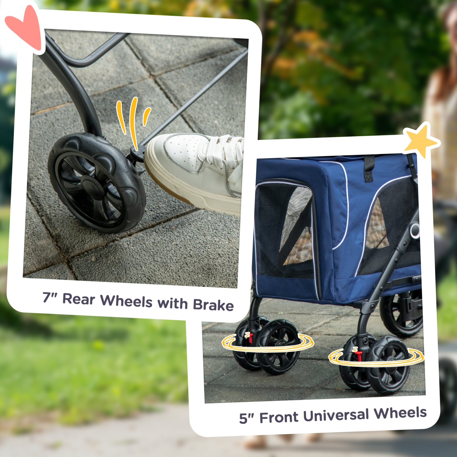 PawHut 3-in-1 Double Pet Stroller for Small Miniature Dogs Cats with Removable Carrier, Foldable Travel Carrier Bag, Car Seat, Blue