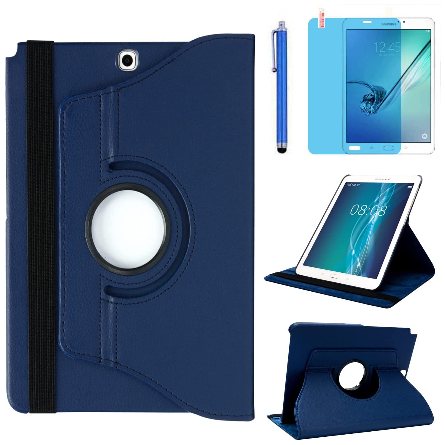 Case for Samsung Galaxy Tab A 9.7 inch (SM-P550 SM-T550 SM-T555) - 360 Degree Rotating Stand Case Smart Protective Cover,with Stylus Pen,Screen Film (Blue)