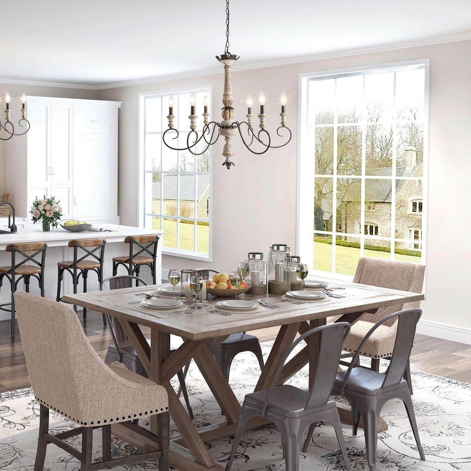 Rustic 6-light Wood Candle Curve Arm French Country Chandelier