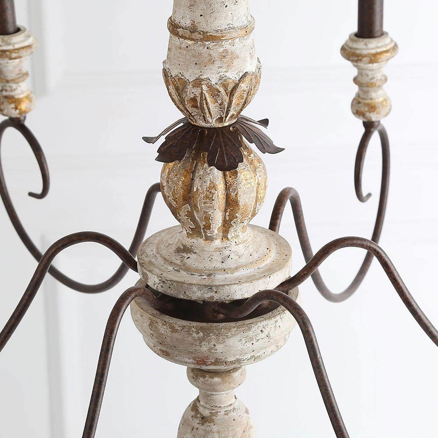 Rustic 6-light Wood Candle Curve Arm French Country Chandelier