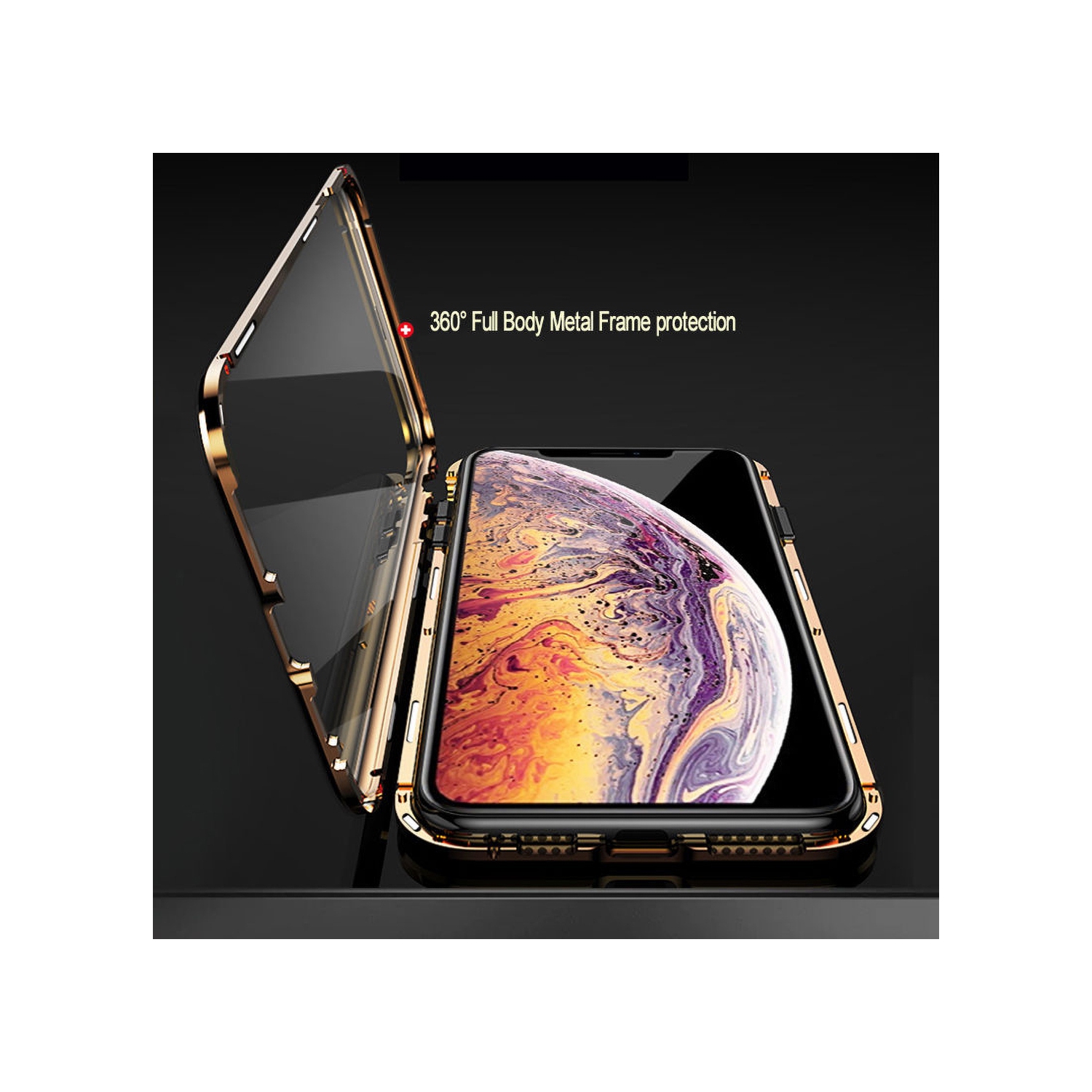 Étui magnétique en verre trempé et en métal transparent à 360° à l’avant et à l’arrière pour Samsung S23 Ultra