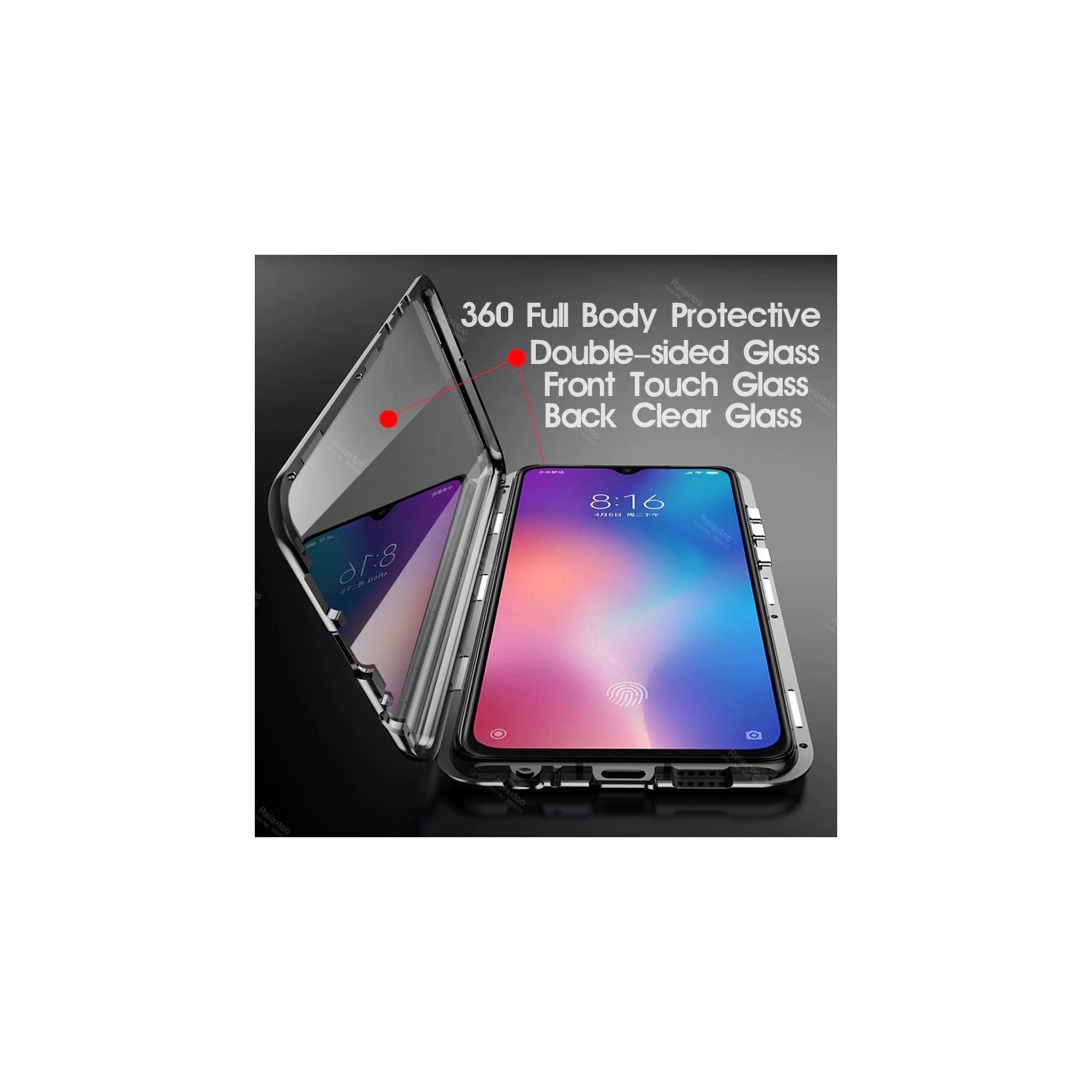 Étui magnétique en verre trempé et en métal transparent à 360° à l’avant et à l’arrière pour Samsung S23 Ultra