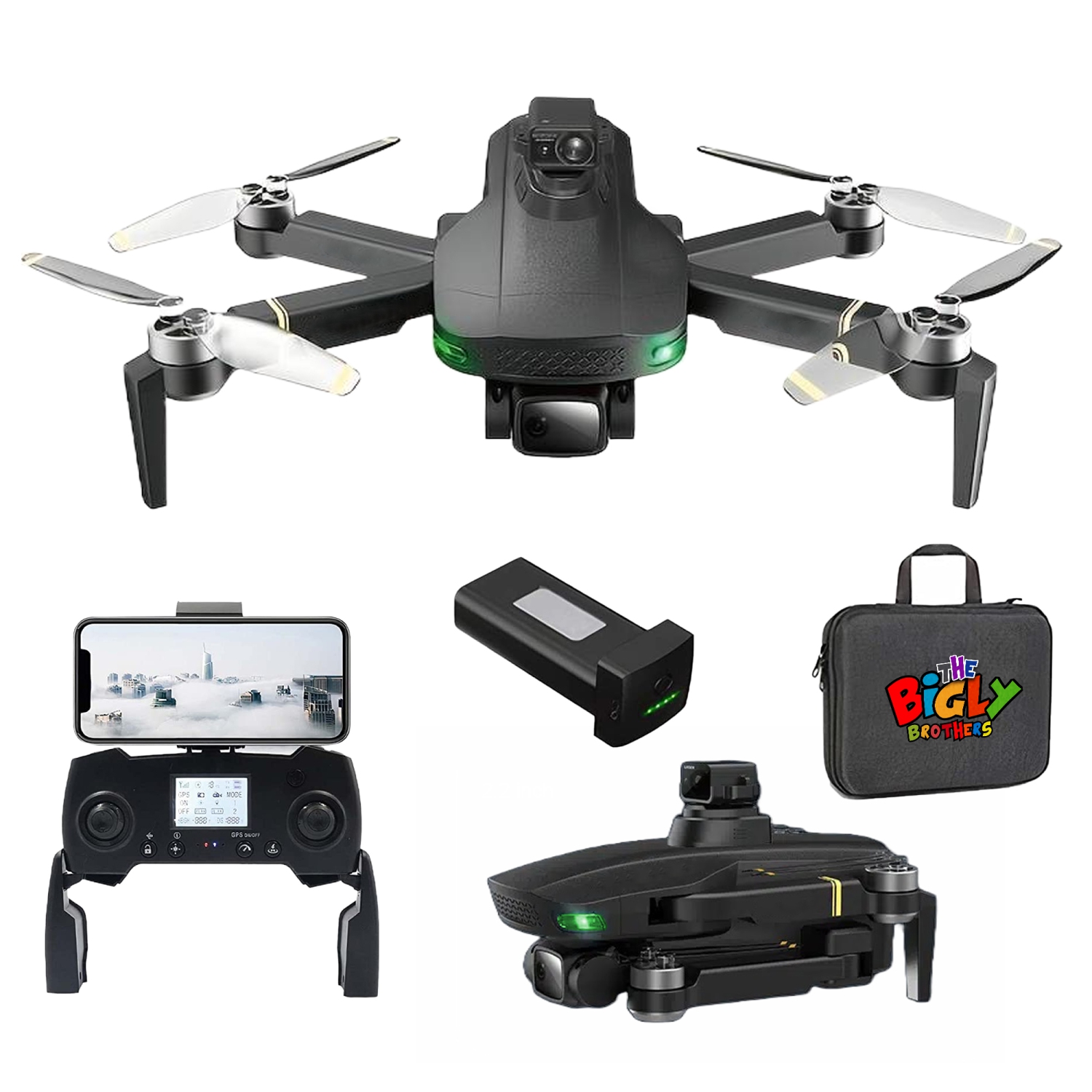 Open Box - The Bigly Brothers GD93 Midnight Specter GPS Drone, 720 Degrees Obstacle Avoidance, Smart Return home, 4K Camera 1000m Range, 30mins Flight Time Below 249g