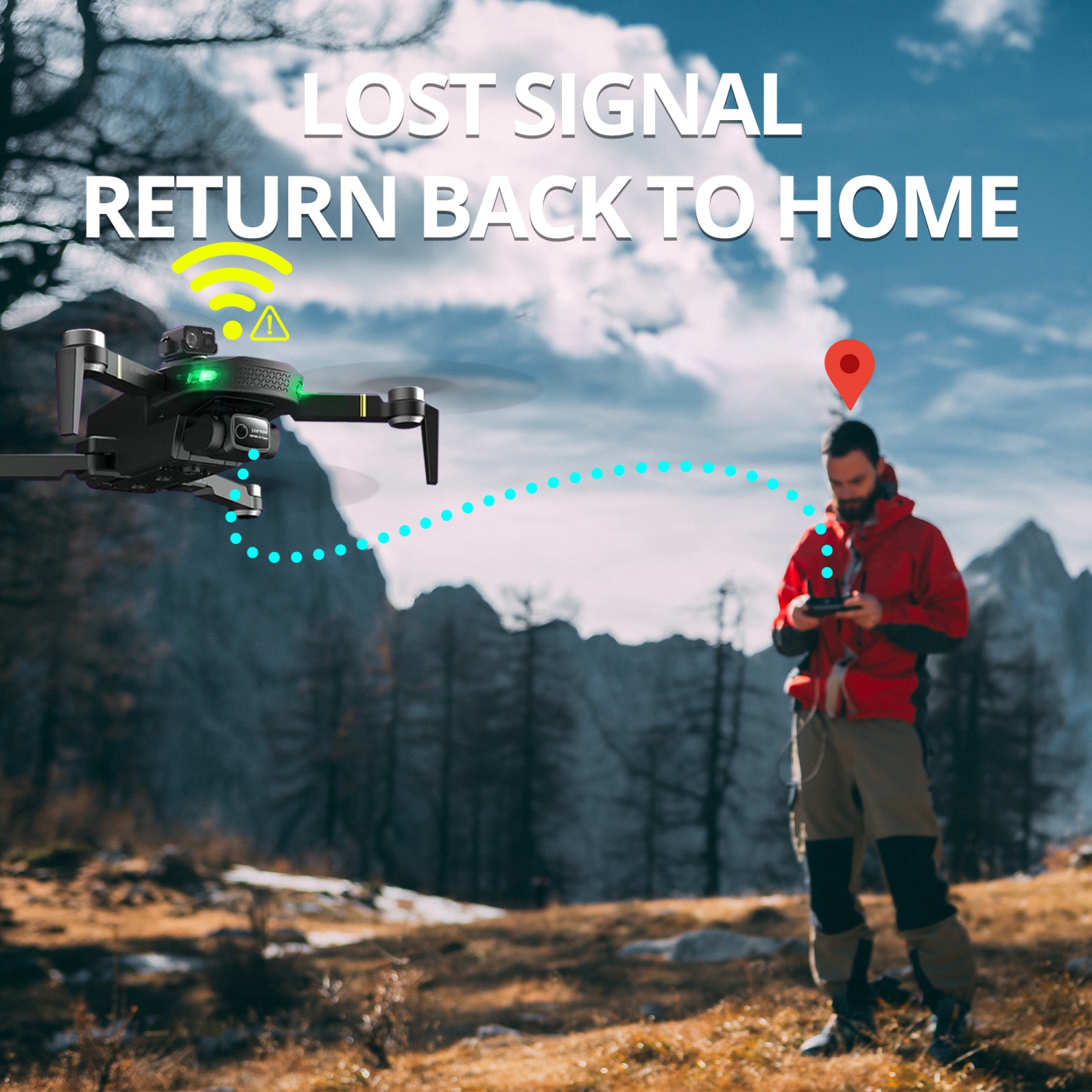 Open Box - The Bigly Brothers GD93 Midnight Specter GPS Drone, 720 Degrees Obstacle Avoidance, Smart Return home, 4K Camera 1000m Range, 30mins