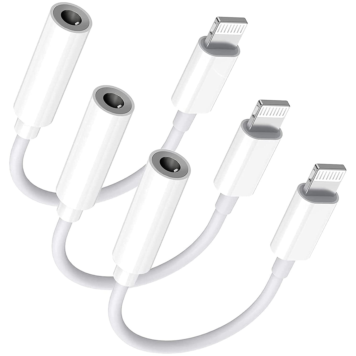 3 Pack Headphone Adapter for iPhone Connects Lightning to 3.5mm Dongle Auxiliary Audio Splitter Cable Compatible with iPhone 7 8 11 11 Pro 12 12 Pro X XR XS XS Max