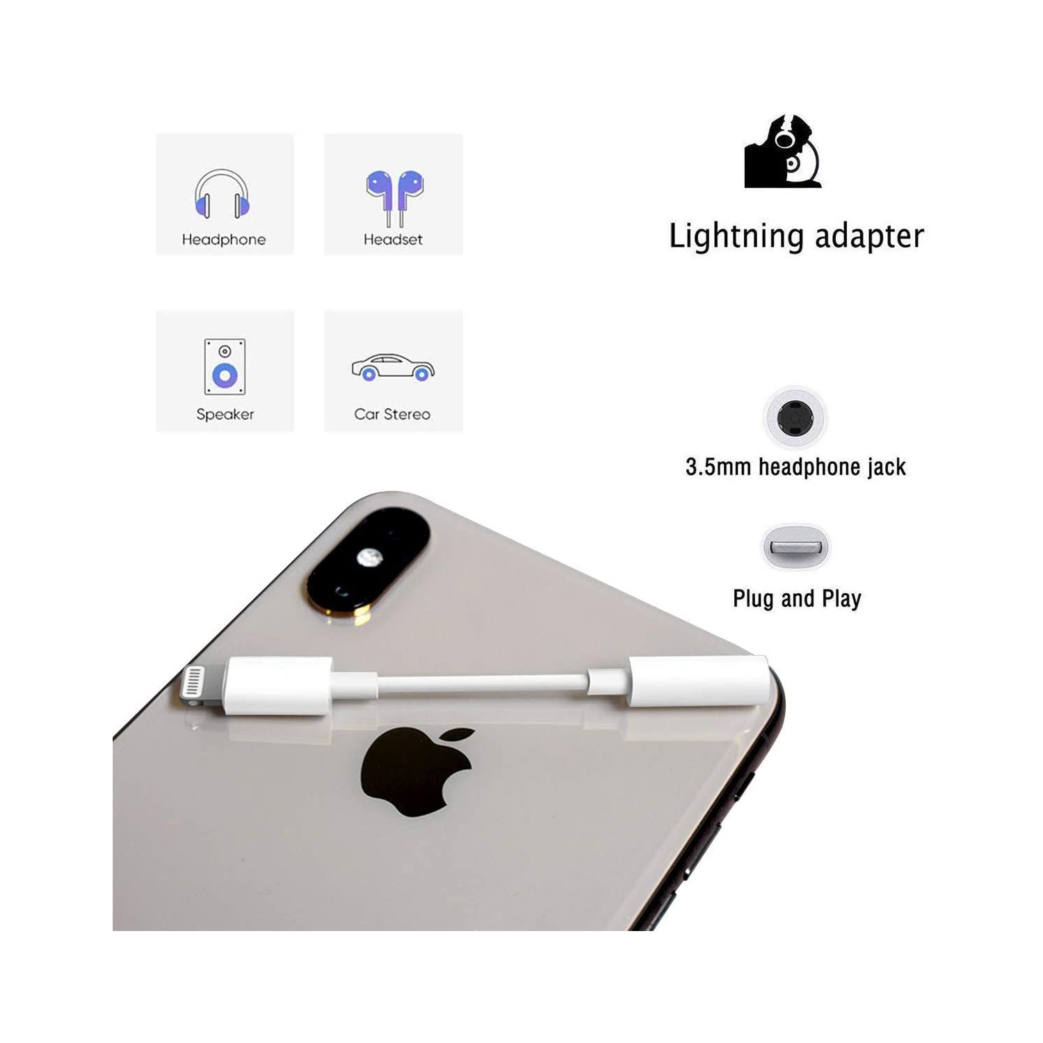 3 Pack Headphone Adapter for iPhone Connects Lightning to 3.5mm Dongle Auxiliary Audio Splitter Cable Compatible with iPhone 7 8 11 11 Pro 12 12 Pro