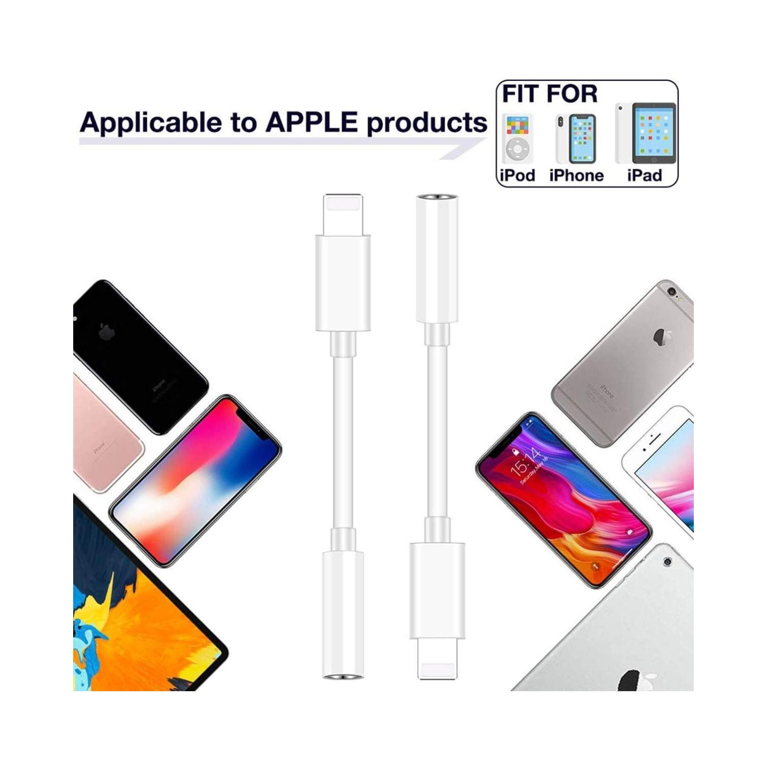 3 Pack Headphone Adapter for iPhone Connects Lightning to 3.5mm Dongle Auxiliary Audio Splitter Cable Compatible with iPhone 7 8 11 11 Pro 12 12 Pro