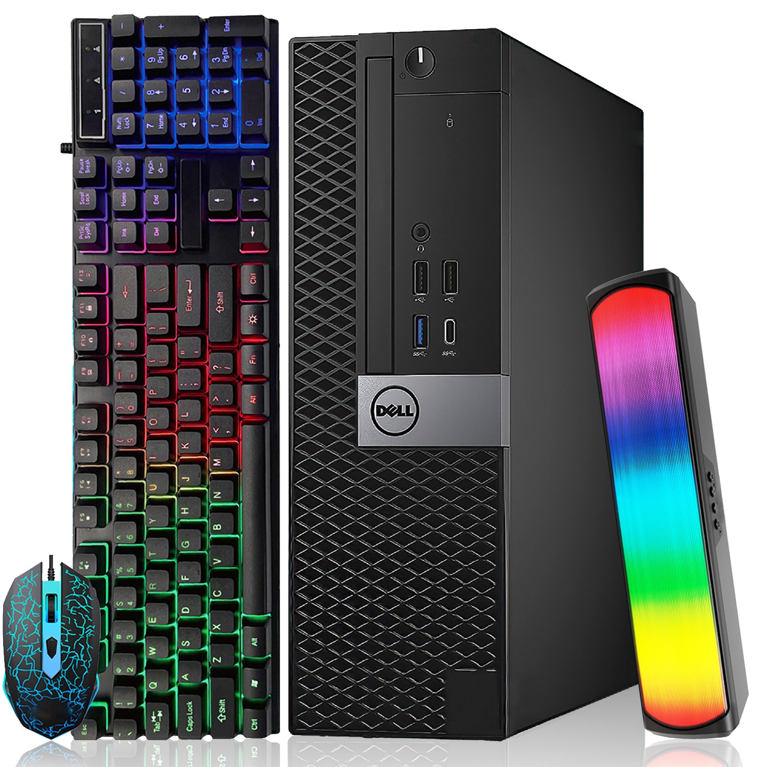 Refurbished (Excellent) - Dell OptiPlex 7050 SFF Gaming Desktop PC - 24 inch Monitor (Intel Core i7 CPU/ 32GB DDR4 RAM/ 1TB NVMe SSD/ GT 1030 2GB/ RGB Headset/ Windows 10 Pro)