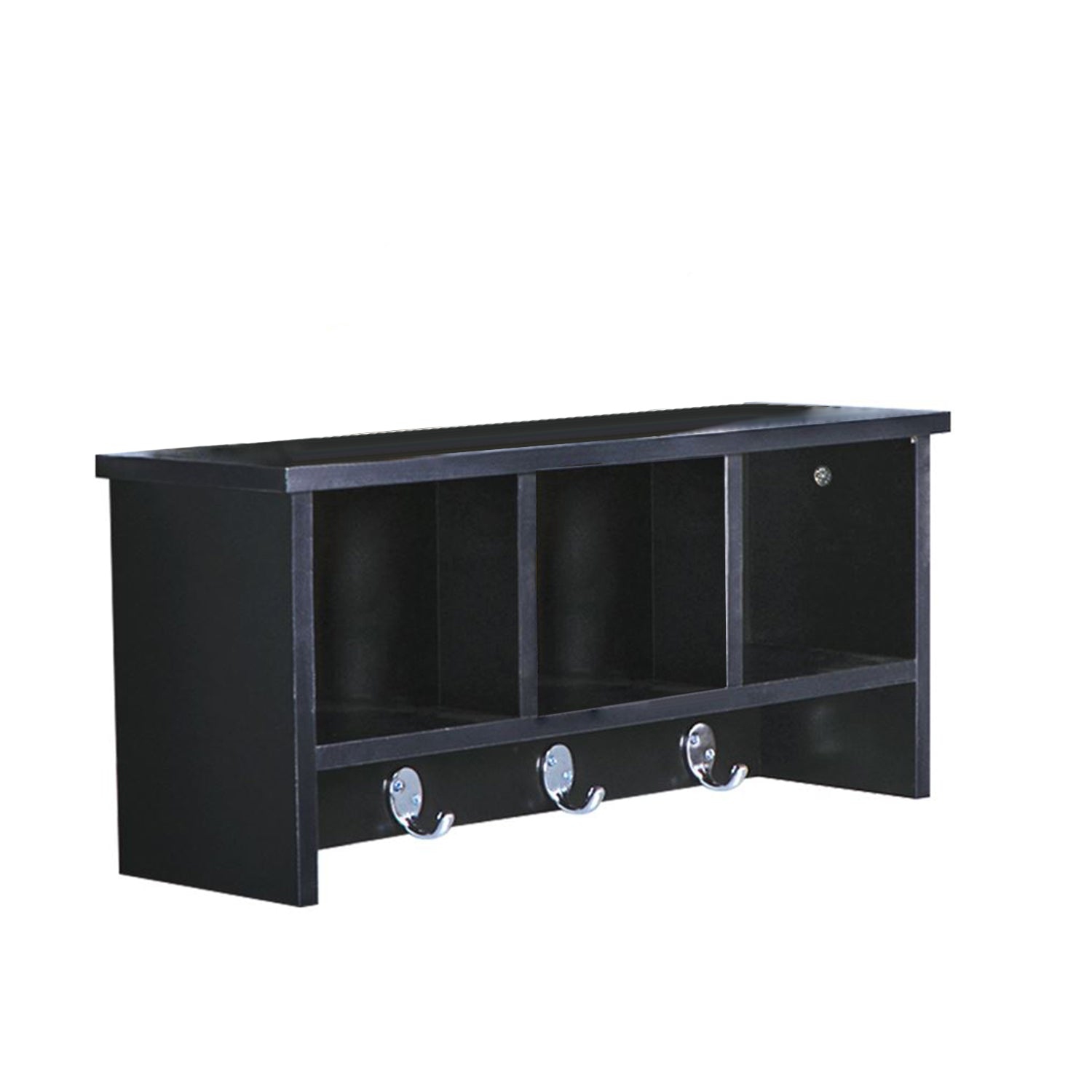 Jessar - Wall Floating Shelf with Compartments and Hooks, 22" x 10.8" x 6.7", Black