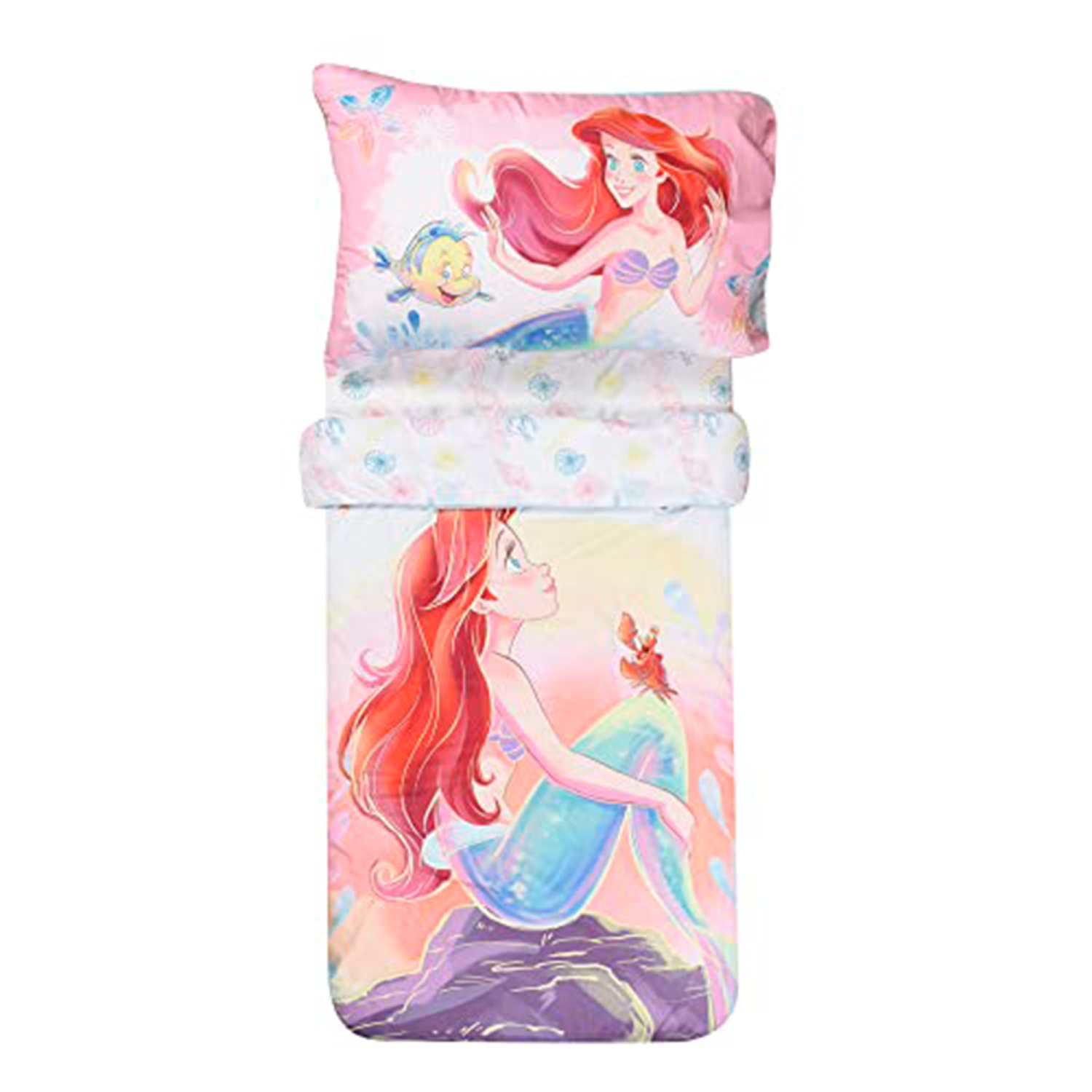 Little Mermaid 3 Piece Toddler Bedding Set Is A Dream Come True, Includes A Cozy Comforter, Fitted Sheet, And Pillowcase For The Perfect Night's