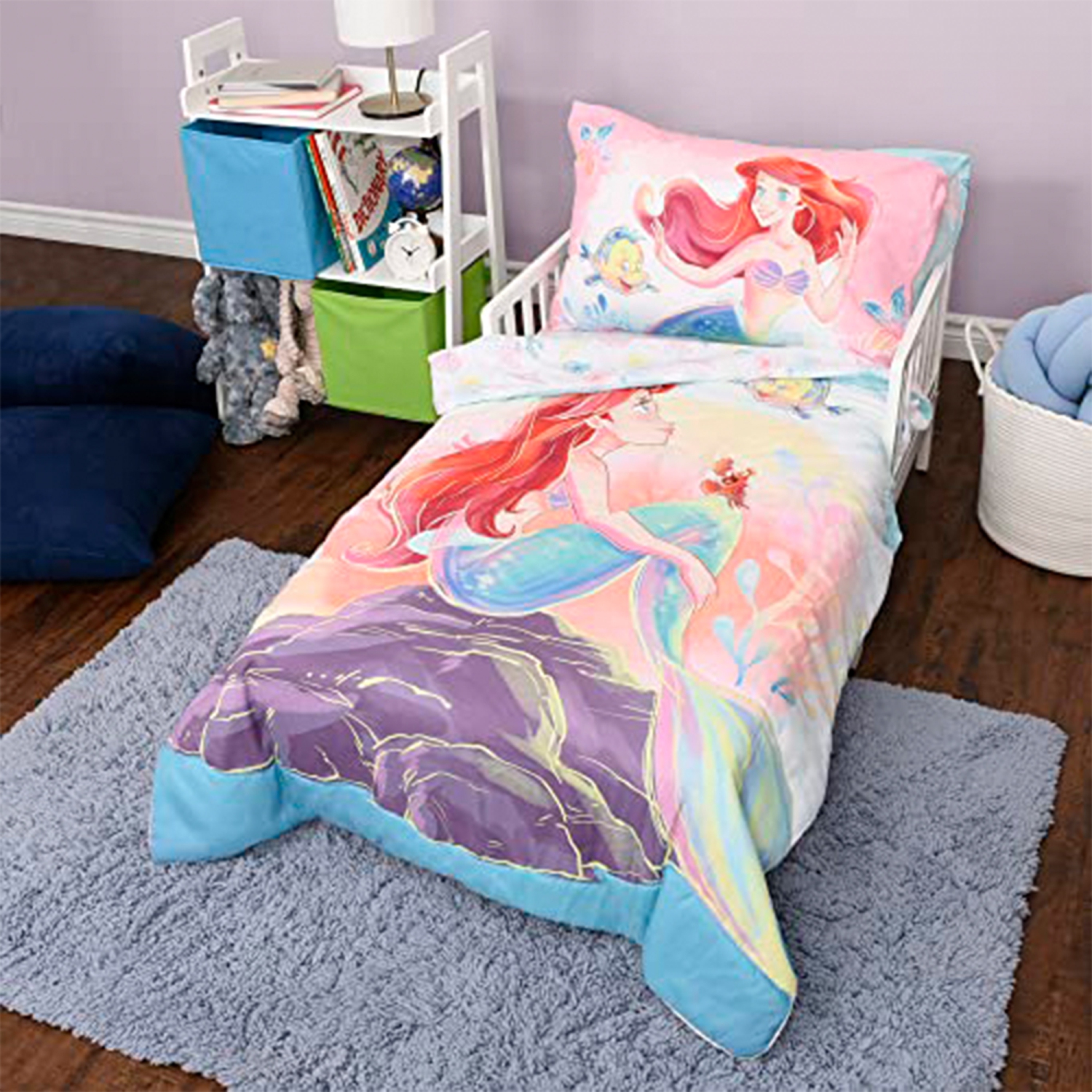 Little Mermaid 3 Piece Toddler Bedding Set Is A Dream Come True, Includes A Cozy Comforter, Fitted Sheet, And Pillowcase For The Perfect Night's