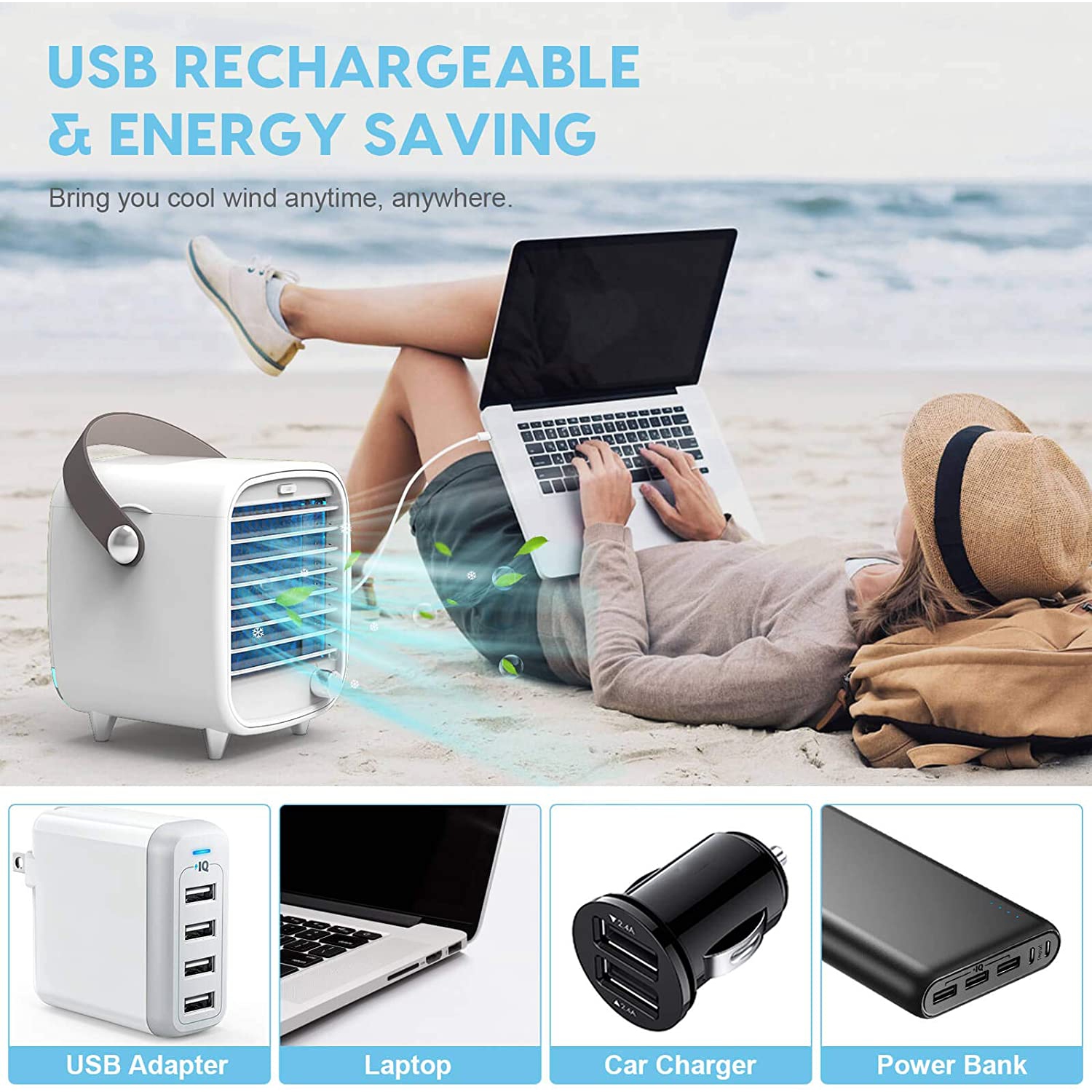 Portable Mini Air Cooler,3 in 1 Fast Cooling Mobile Conditioner,Air Fan USB with Adjustable Speeds for Home Bedroom Office
