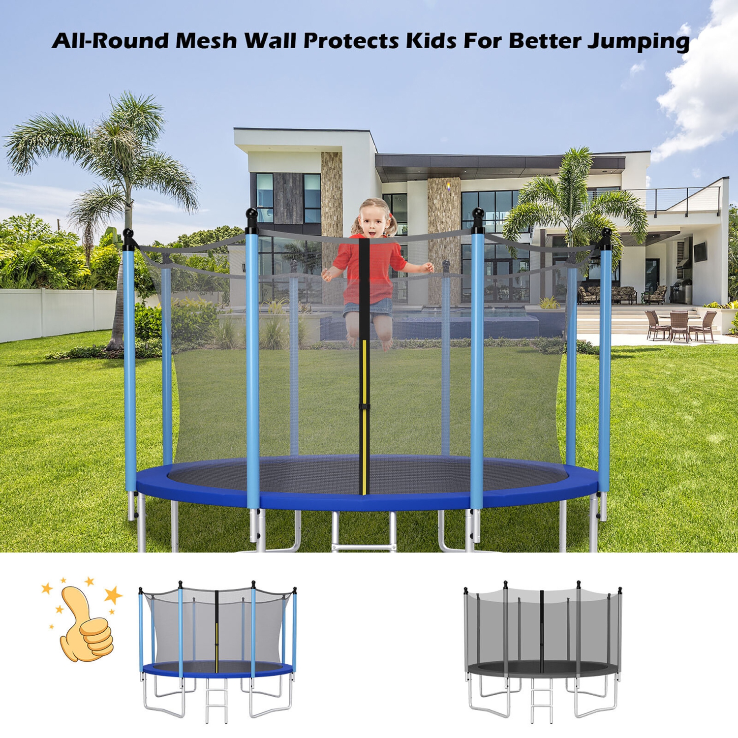 Gymax 16FT Trampoline Replacement Safety Enclosure Net for 12 Poles Weather-Resistant