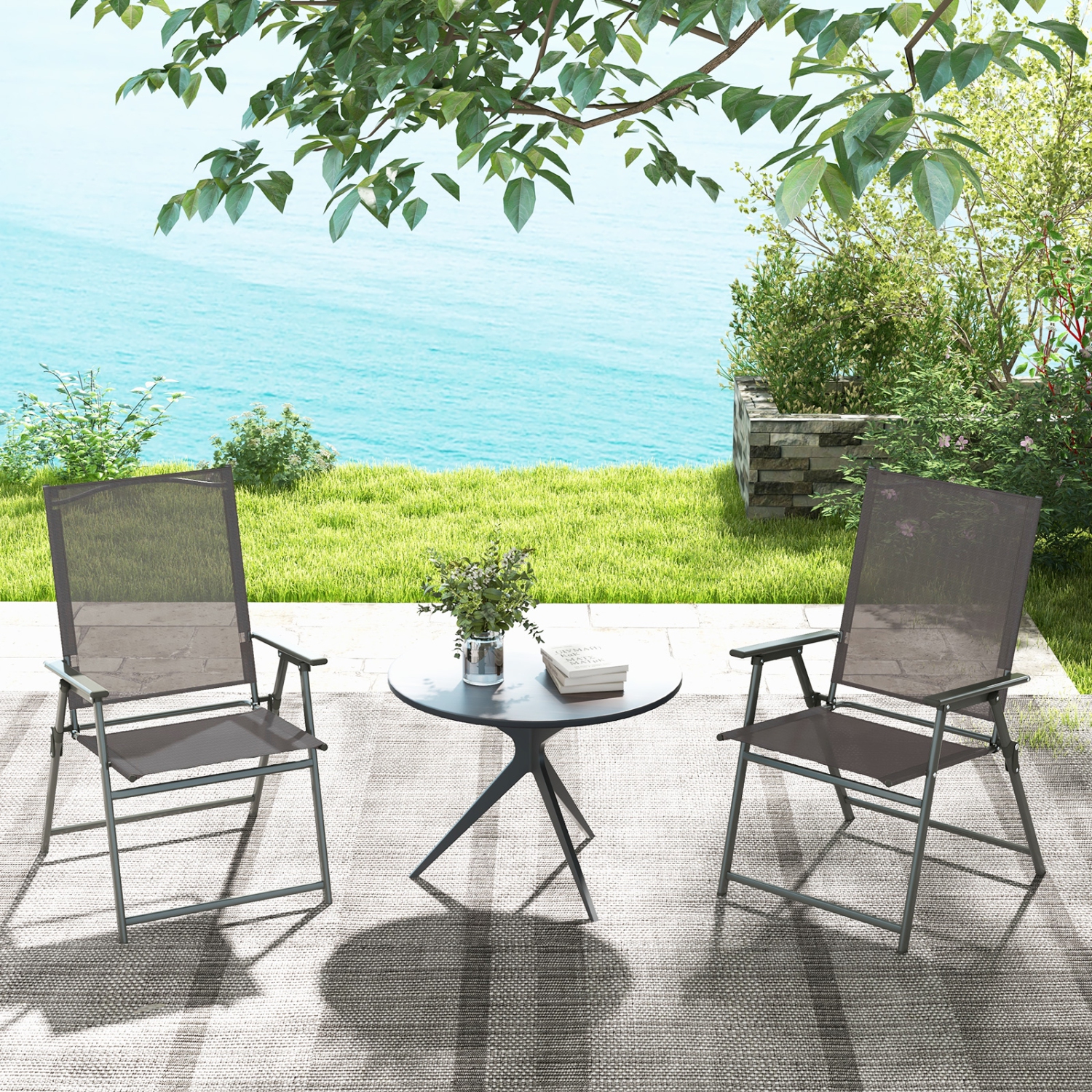 Gymax 4PCS Patio Portable Metal Folding Chairs Dining Chair Set Poolside Garden