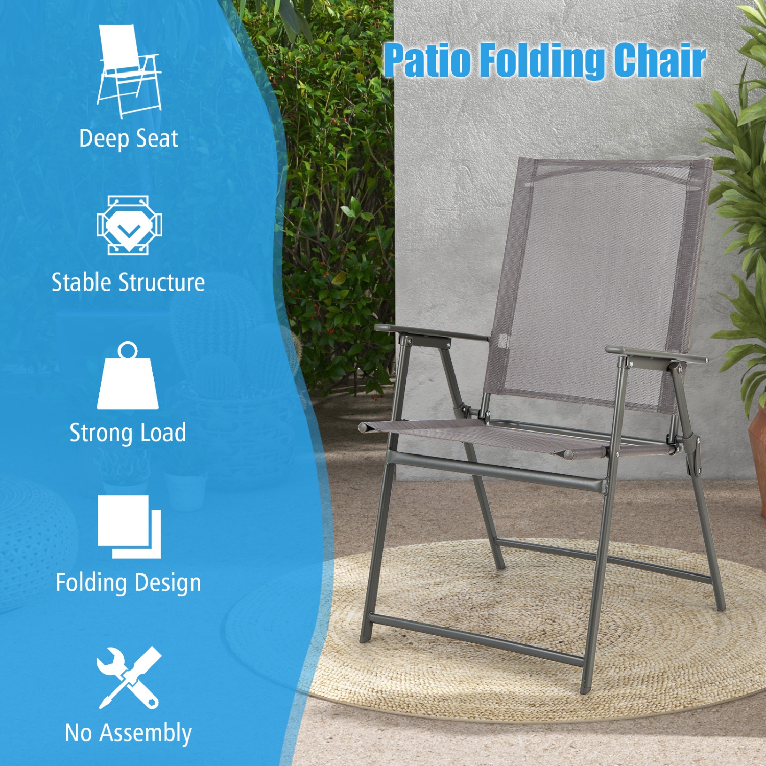 Gymax 4PCS Patio Portable Metal Folding Chairs Dining Chair Set Poolside Garden