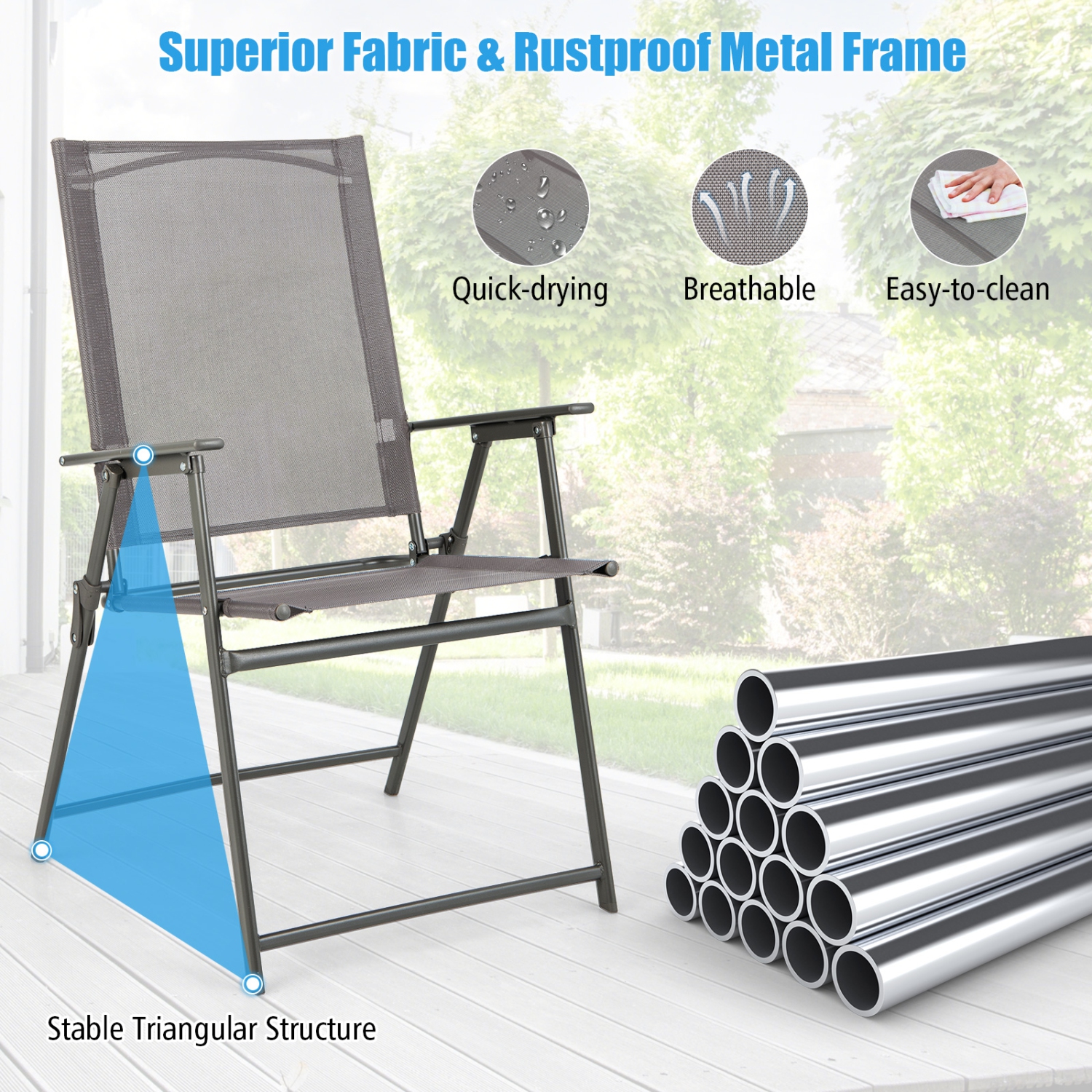 Gymax 4PCS Patio Portable Metal Folding Chairs Dining Chair Set Poolside Garden