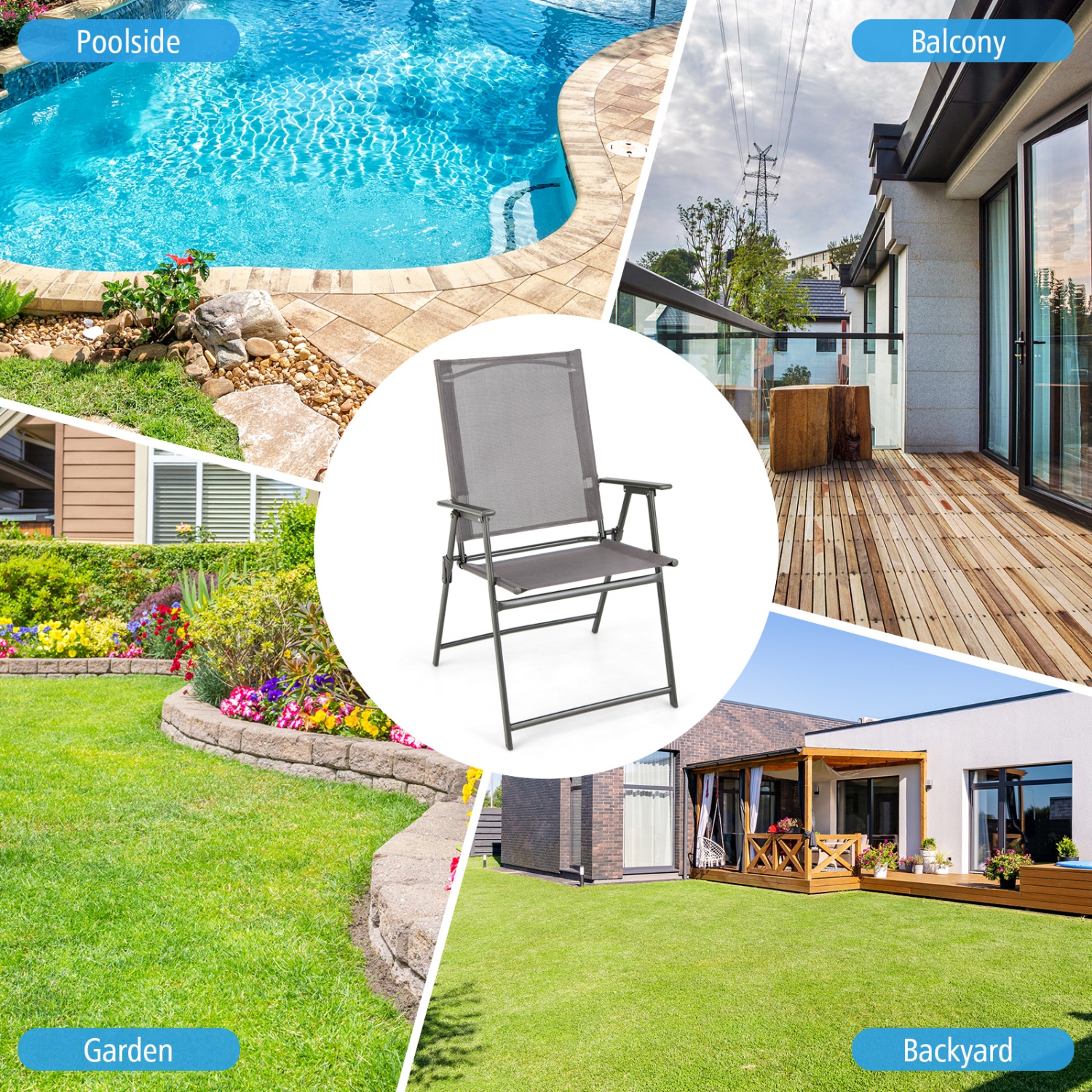 Gymax 4PCS Patio Portable Metal Folding Chairs Dining Chair Set Poolside Garden