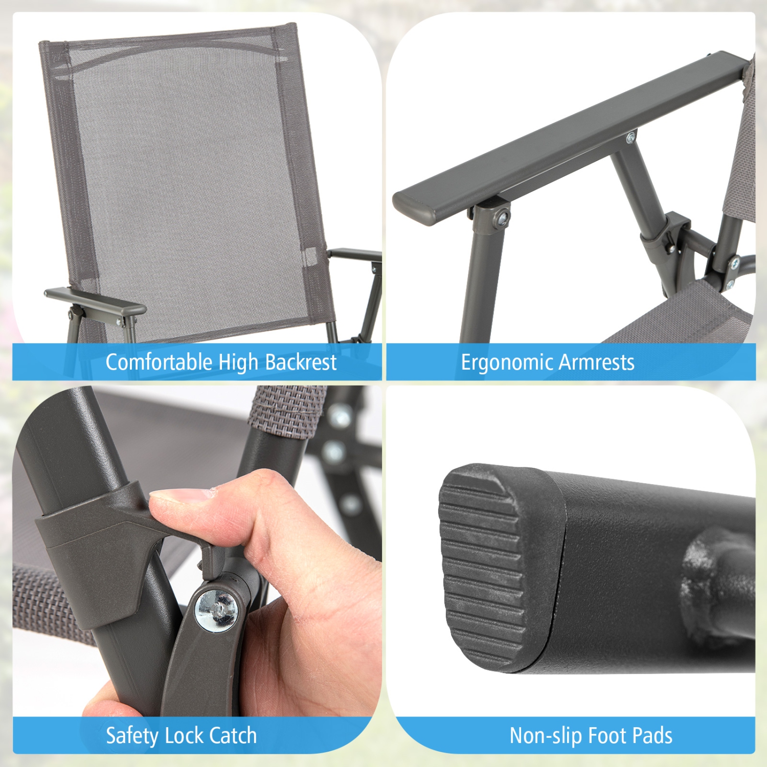 Gymax 4PCS Patio Portable Metal Folding Chairs Dining Chair Set Poolside Garden