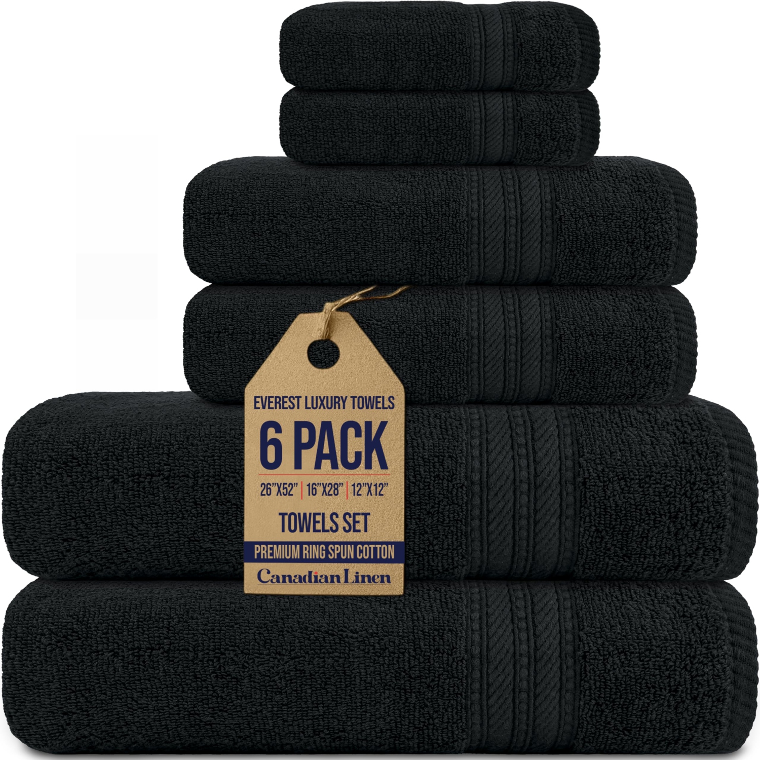 Serviettes Everest de luxe de Canadian Linen, paquet de 6, serviettes en coton doux et à séchage rapide, légères, absorbantes pour salons à domicile,