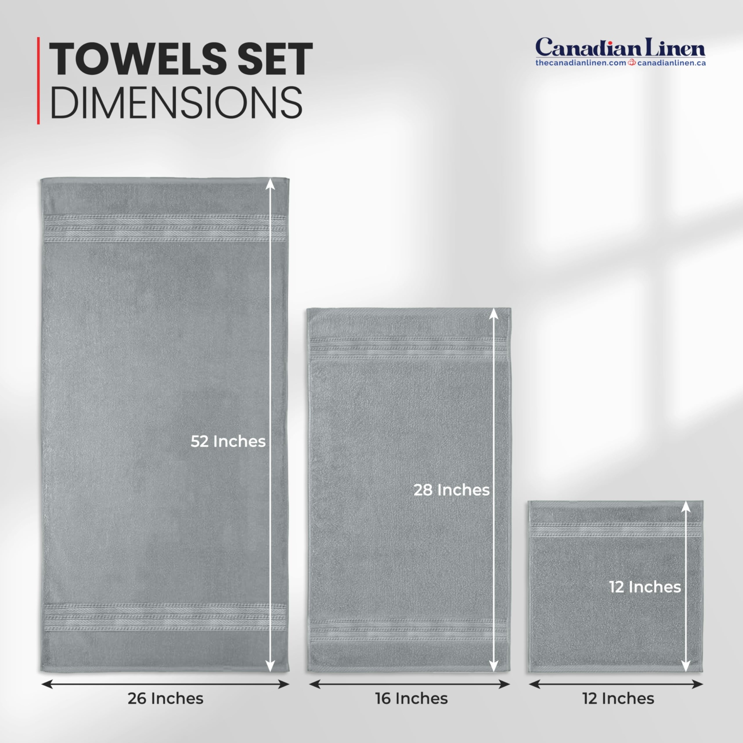 Canadian Linen Luxury – Serviettes Everest, paquet de 6, serviettes légères en coton doux et absorbantes, séchage rapide, pour hôtels, gris clair