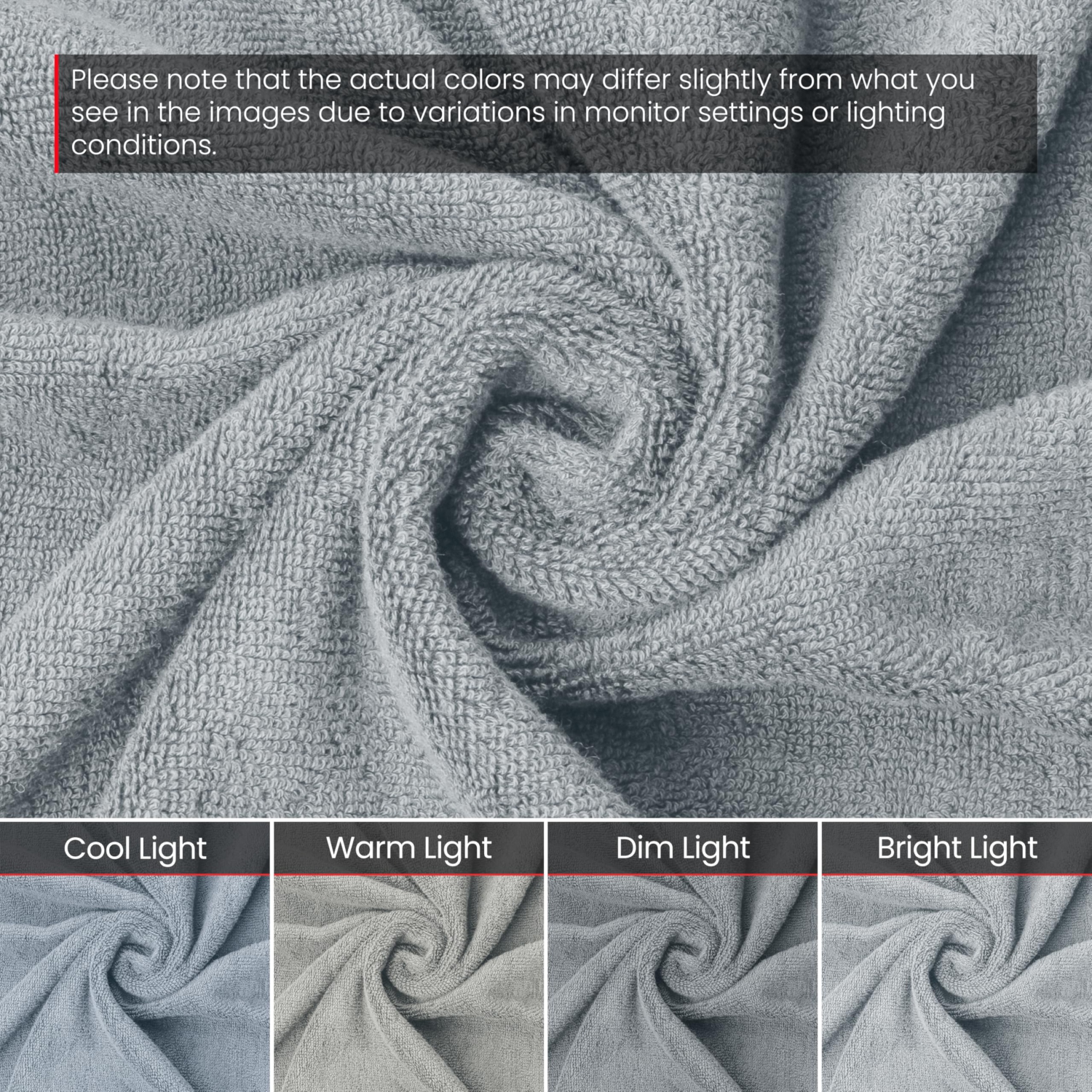Canadian Linen Luxury – Serviettes Everest, paquet de 6, serviettes légères en coton doux et absorbantes, séchage rapide, pour hôtels, gris clair