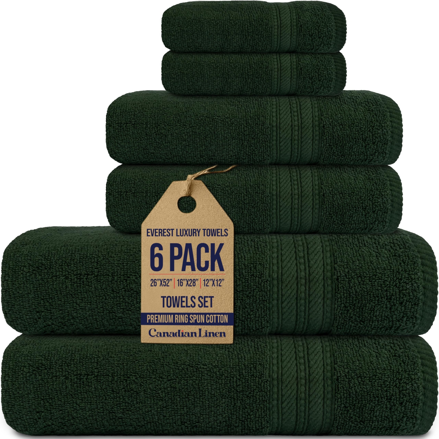 Serviettes de golf en lin de luxe Everest de Canadian Linen, paquet de 6 légères en coton doux et absorbant, séchage rapide, pour le sport, vert