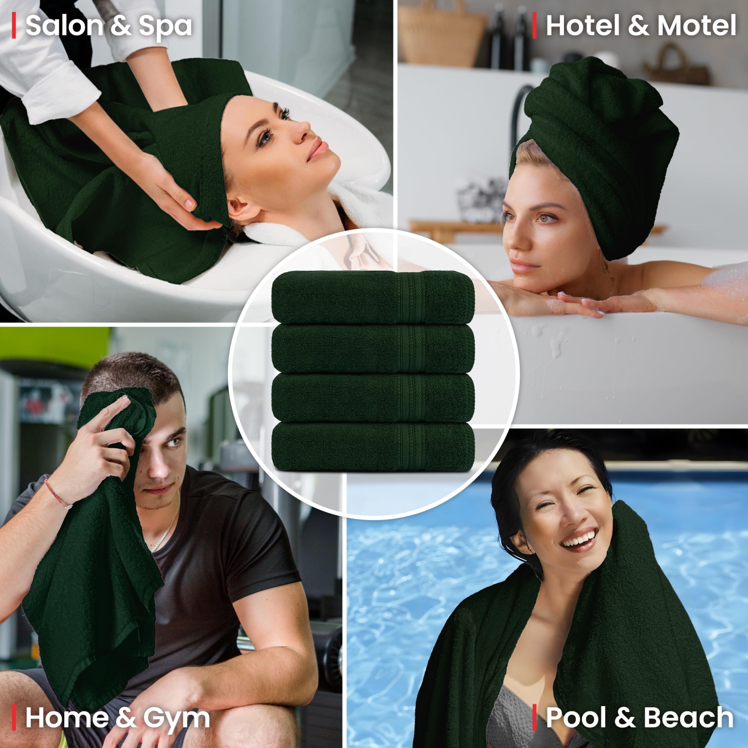 Serviettes de golf en lin de luxe Everest de Canadian Linen, paquet de 6 légères en coton doux et absorbant, séchage rapide, pour le sport, vert