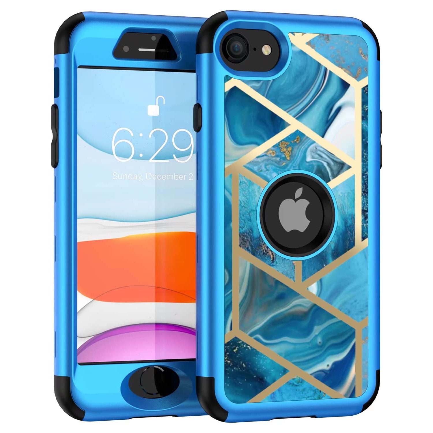 Heavy Duty Full-Body Armor Shockproof Bumper Protective Hard Geometric Marble Phone Case for iPhone SE 2022 / SE 2020 / 7 / 8