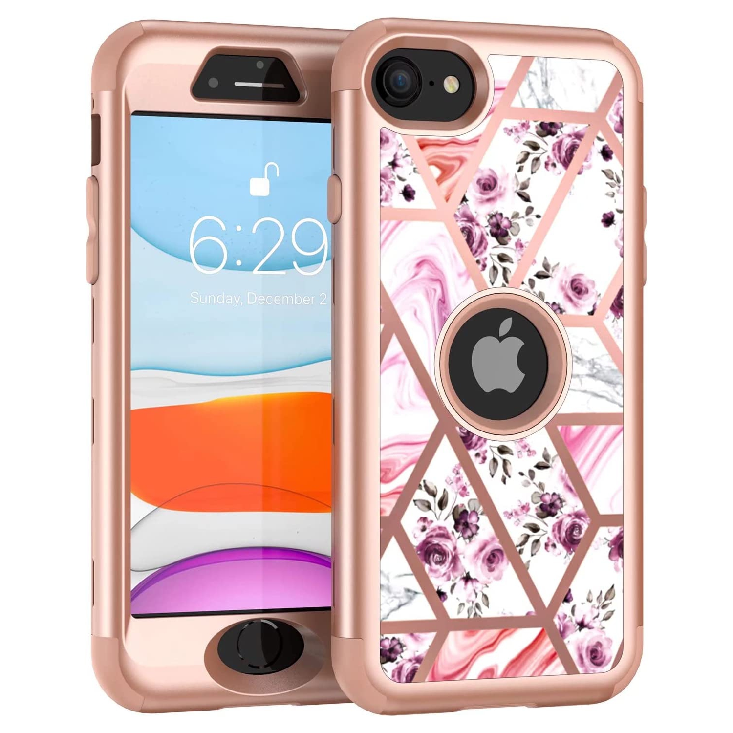 Heavy Duty Full-Body Armor Shockproof Bumper Protective Hard Geometric Marble Phone Case for iPhone SE 2022 / SE 2020 / 7 / 8