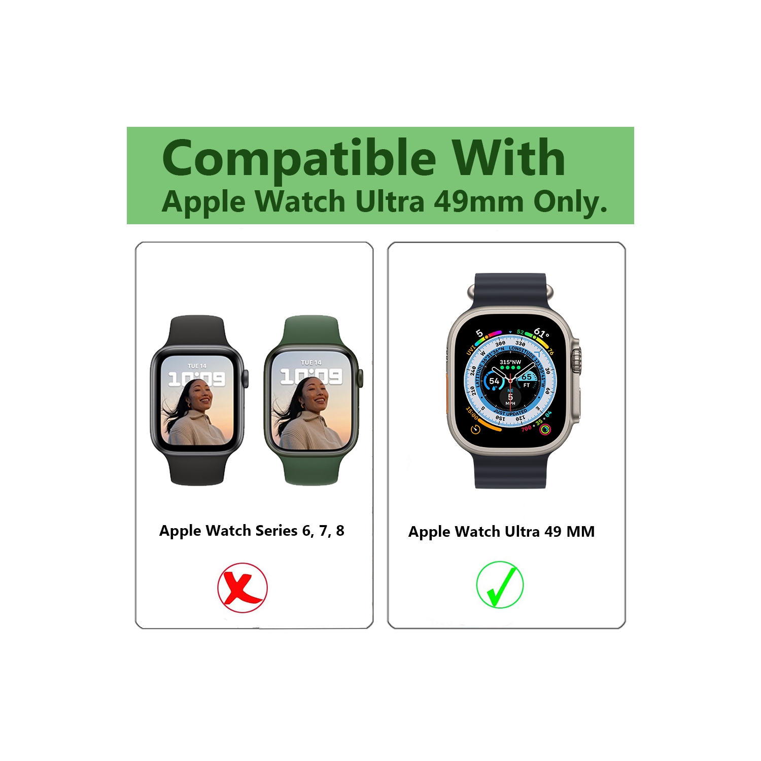 Protecteur d'écran XCRS Premium avec anneau de finition en métal pour Apple Watch Ultra 49mm. Verre trempé + anneau de protection, sans bulles,