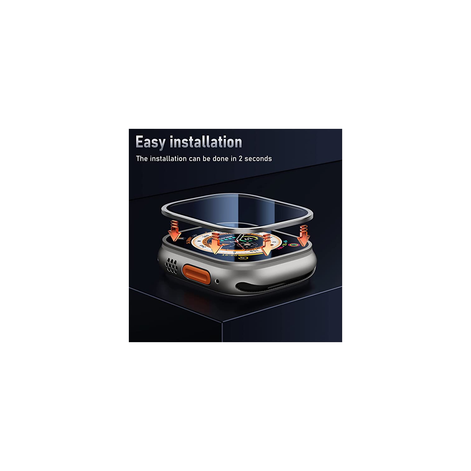 Protecteur d'écran XCRS Premium avec anneau de finition en métal pour Apple Watch Ultra 49mm. Verre trempé + anneau de protection, sans bulles,