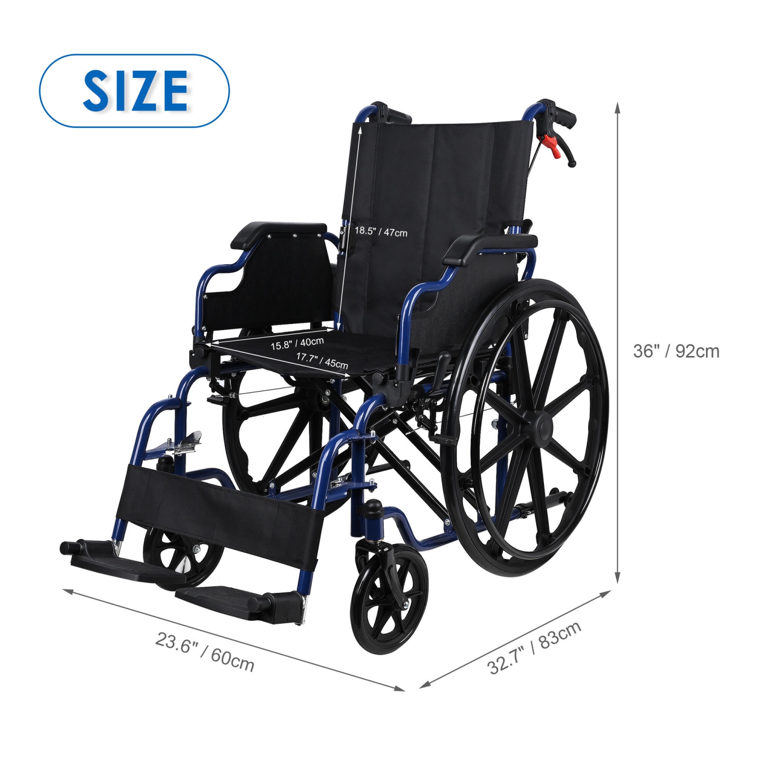 Lightweight Collapsible Transport Wheelchair with Swing Away Footrests, Foldable with 23.6" Rear Wheel Support Weight Up to 220 Lbs